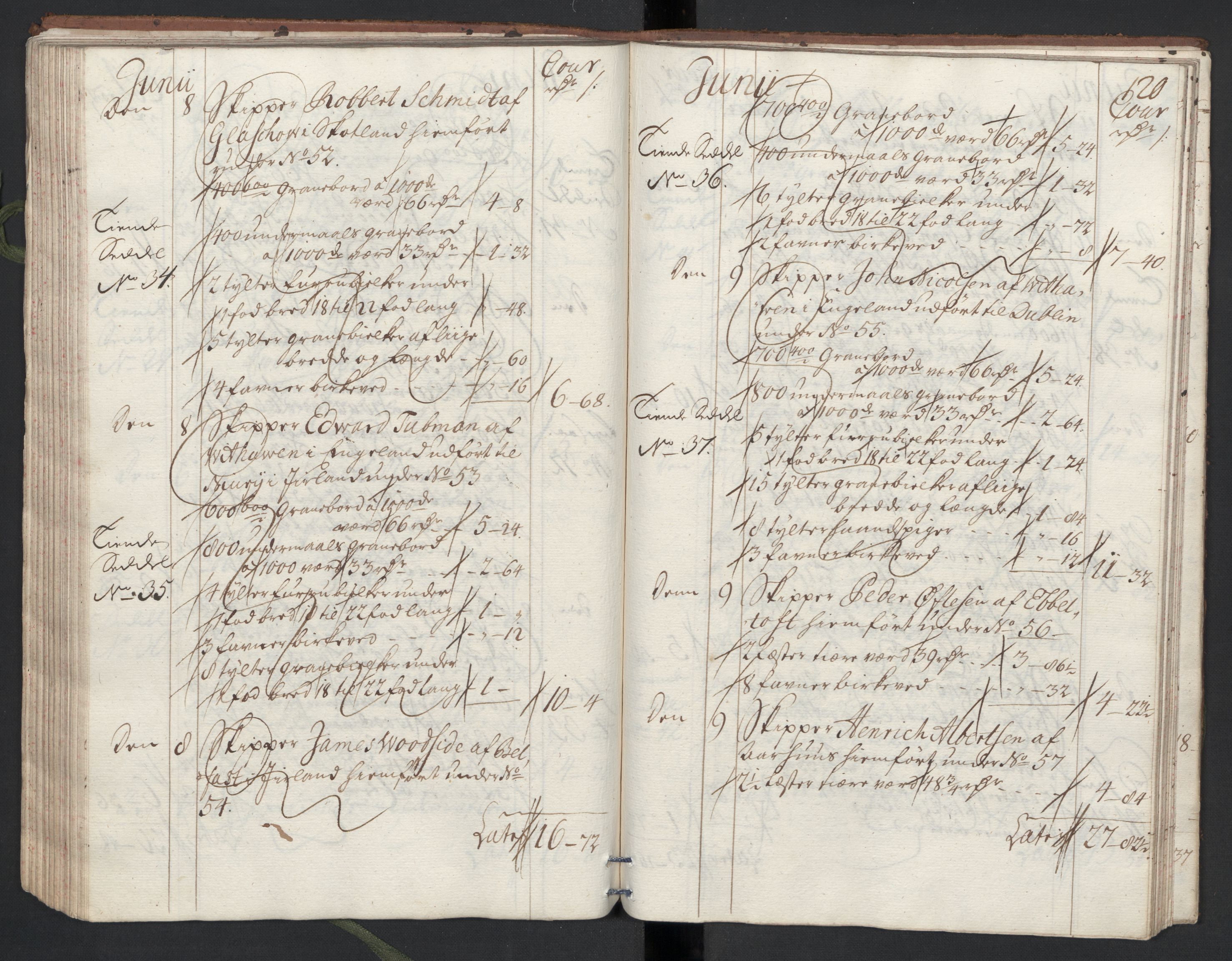 Generaltollkammeret, tollregnskaper, AV/RA-EA-5490/R33/L0013/0002: Tollregnskaper Trondheim A / Utgående tollbok, 1731, s. 119b-120a