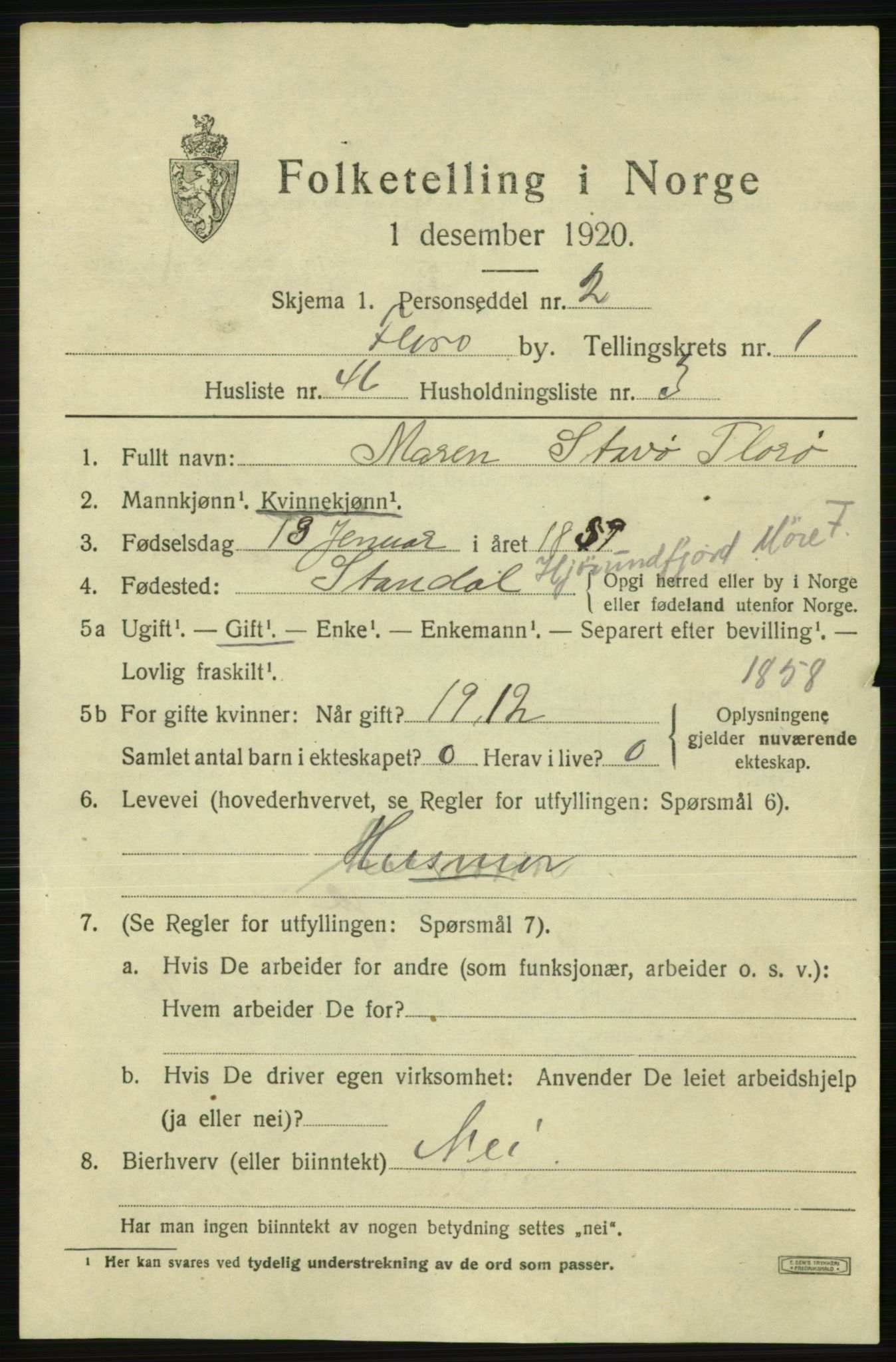 SAB, Folketelling 1920 for 1401 Florø ladested, 1920, s. 2046
