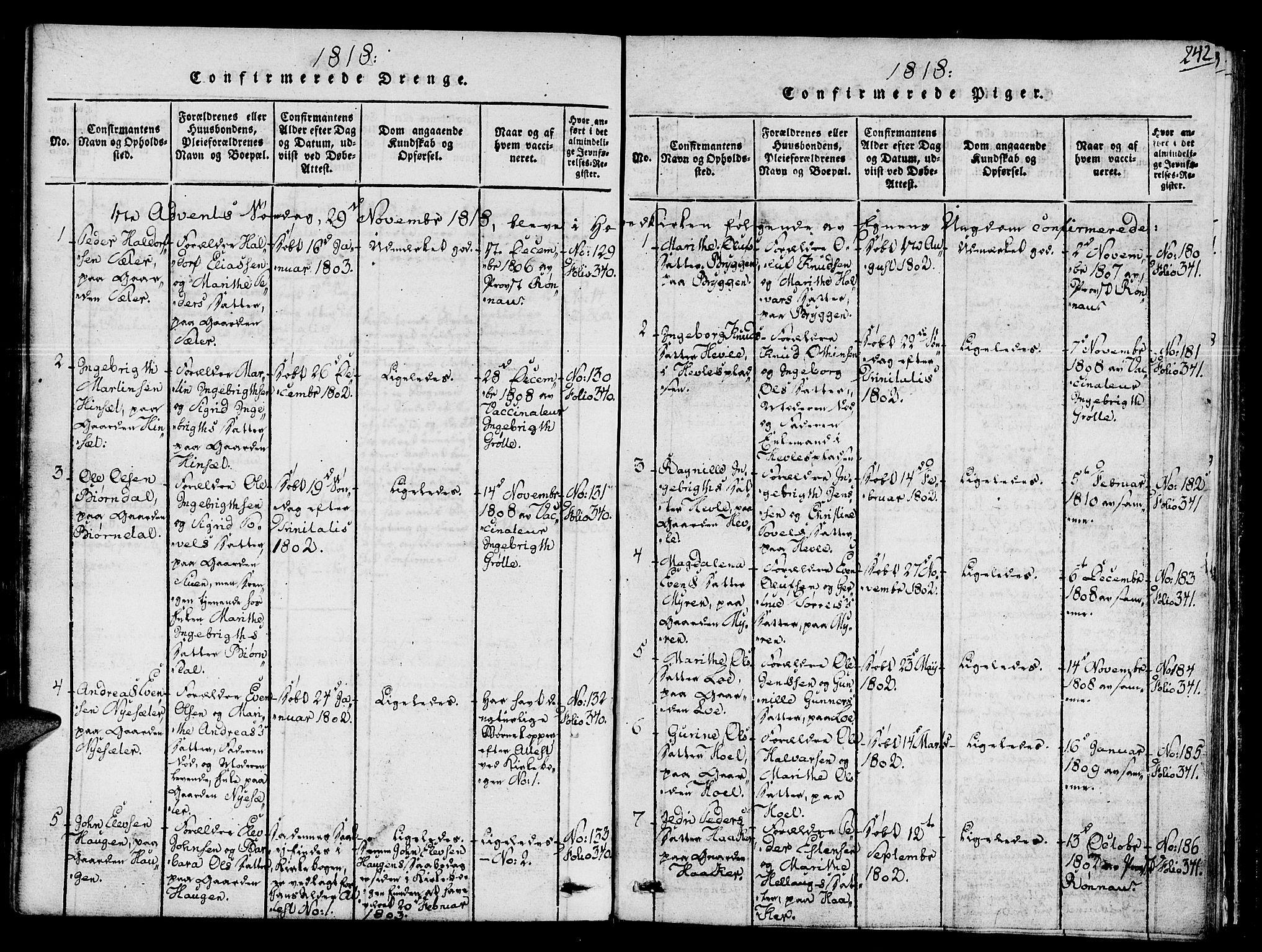 Ministerialprotokoller, klokkerbøker og fødselsregistre - Sør-Trøndelag, AV/SAT-A-1456/678/L0895: Ministerialbok nr. 678A05 /1, 1816-1821, s. 242