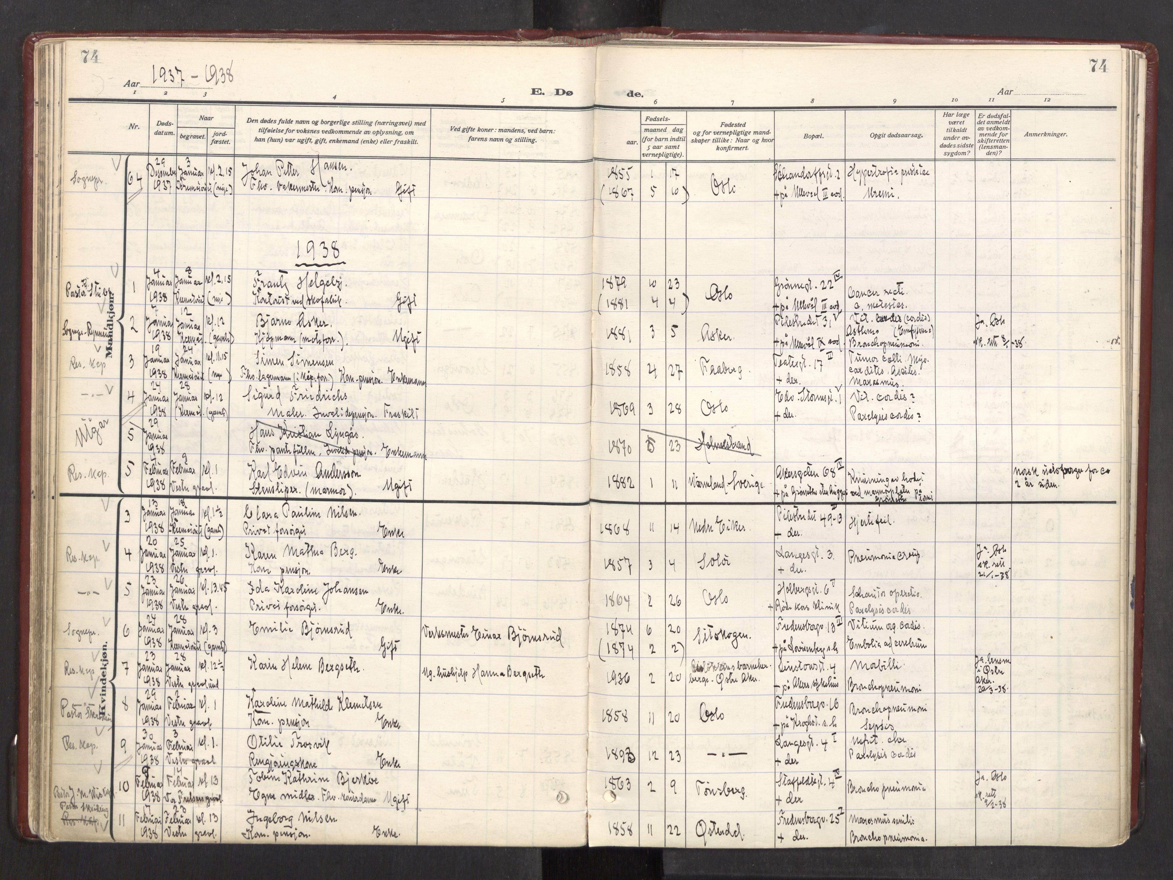 Trefoldighet prestekontor Kirkebøker, SAO/A-10882/F/Fd/L0006: Ministerialbok nr. IV 6, 1929-1957, s. 74