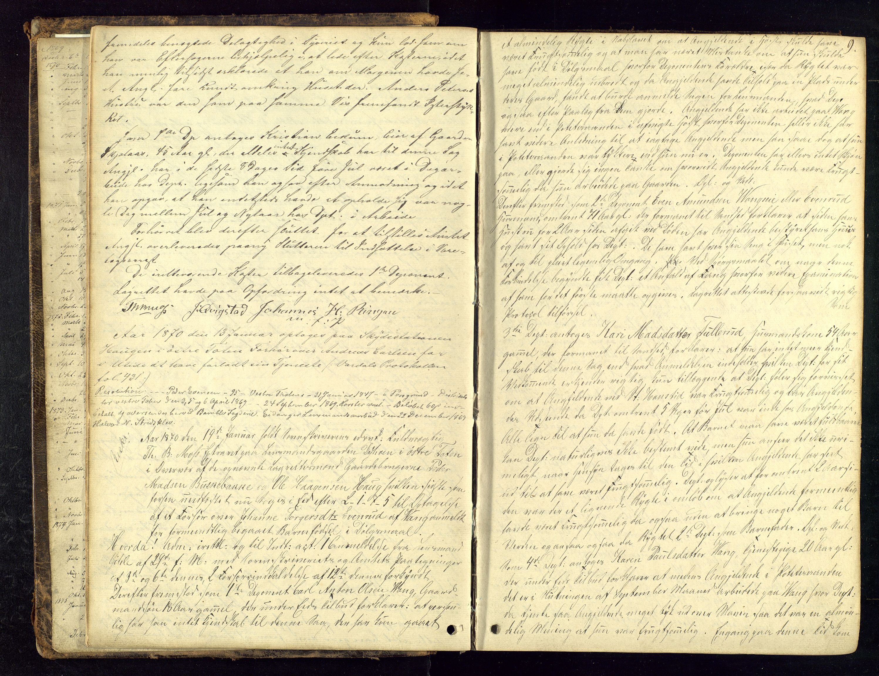 Toten tingrett, AV/SAH-TING-006/G/Gc/Gca/L0018: Ekstrarettsprotokoll - Østre og Vestre Toten, 1869-1876, s. 9