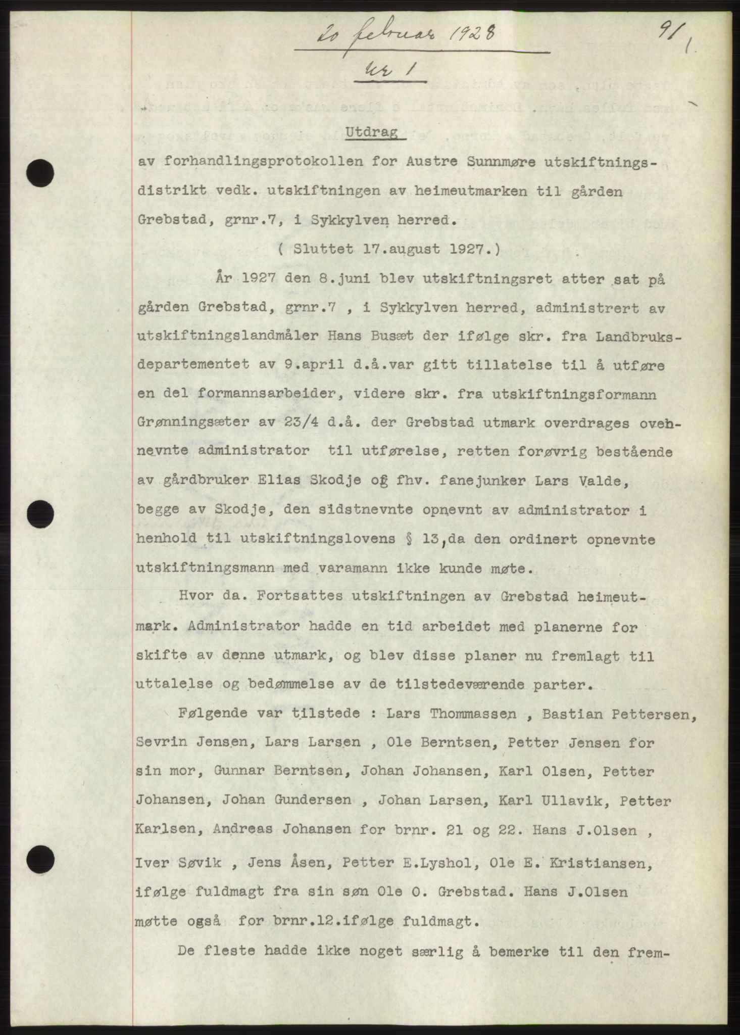 Nordre Sunnmøre sorenskriveri, SAT/A-0006/1/2/2C/2Ca/L0041: Pantebok nr. 41, 1928-1928, Tingl.dato: 20.02.1928