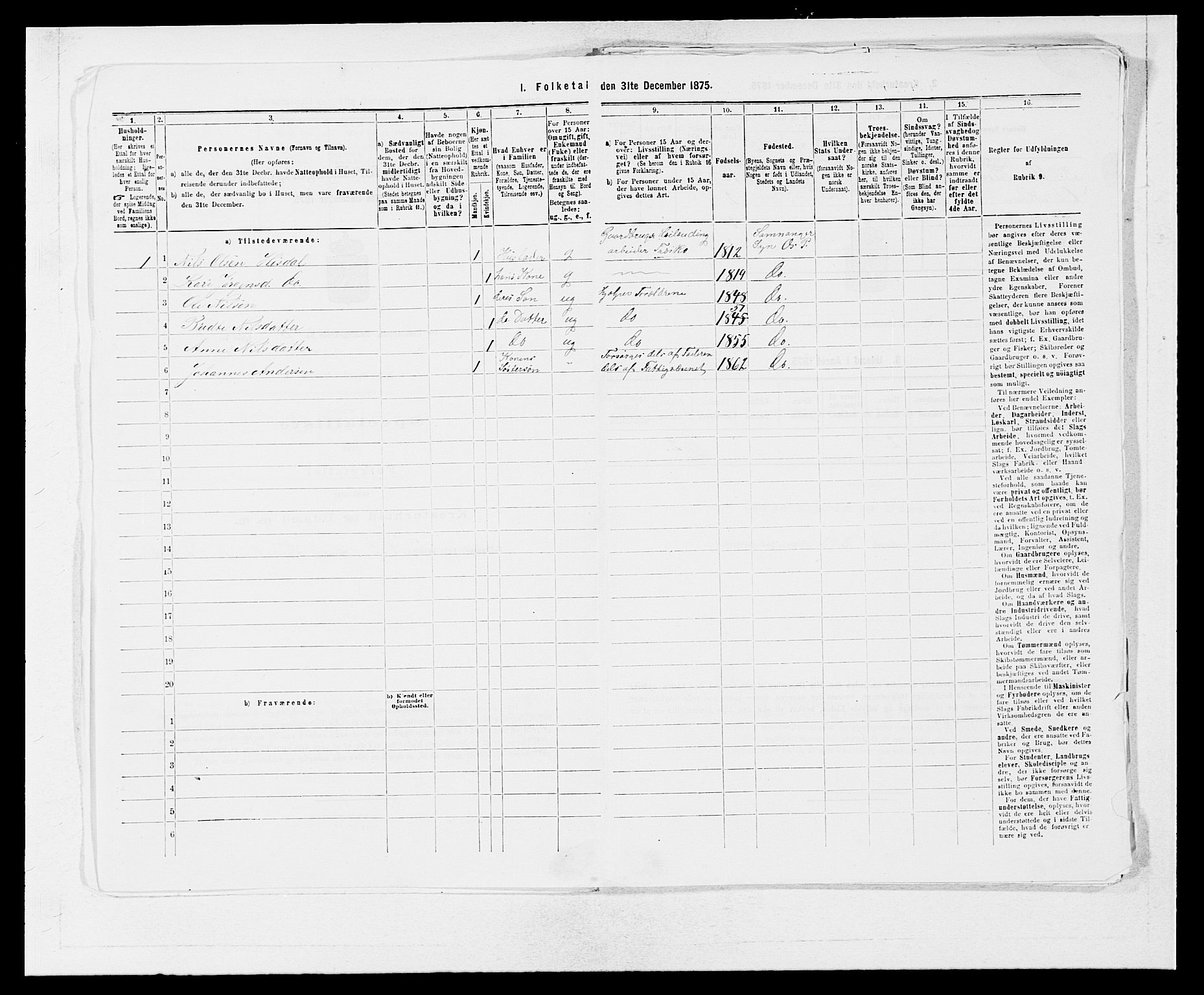 SAB, Folketelling 1875 for 1243P Os prestegjeld, 1875, s. 755