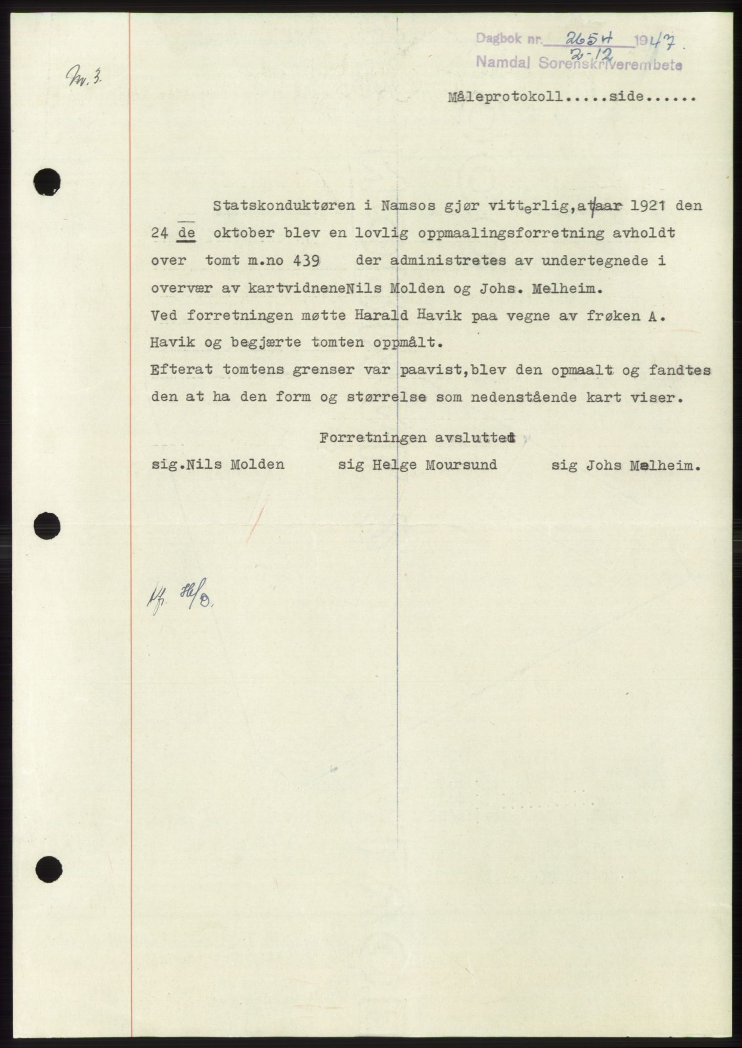 Namdal sorenskriveri, SAT/A-4133/1/2/2C: Pantebok nr. -, 1947-1948, Dagboknr: 2654/1947