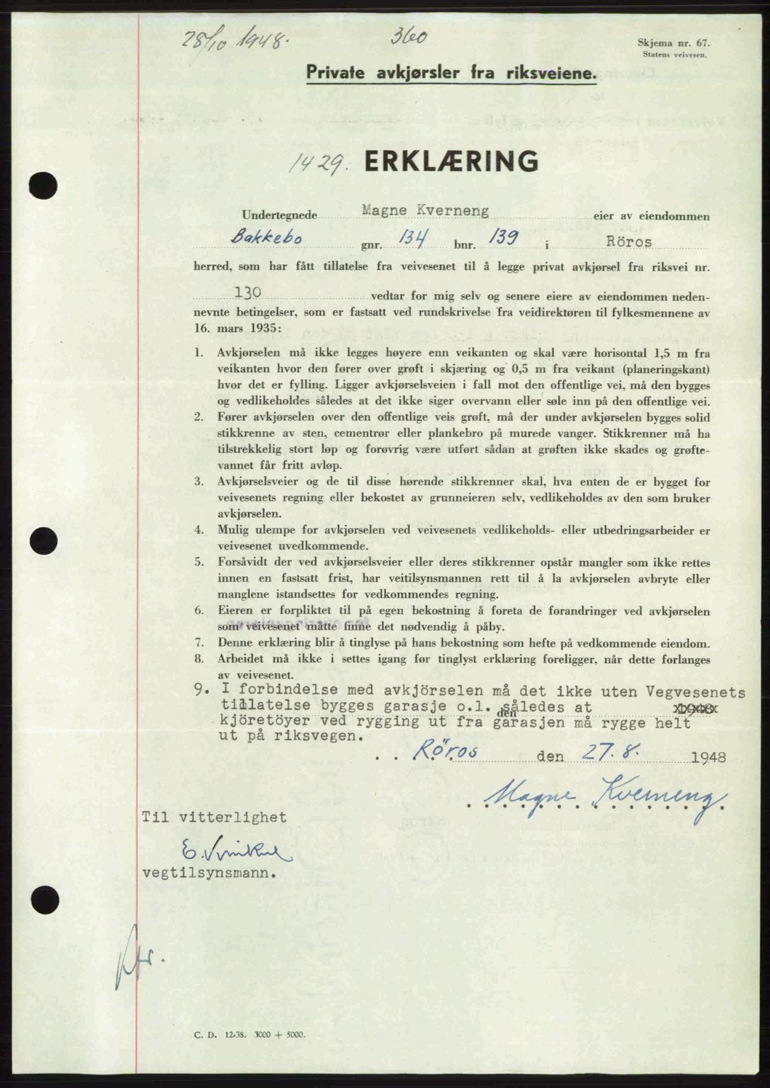 Gauldal sorenskriveri, SAT/A-0014/1/2/2C: Pantebok nr. A6, 1948-1948, Dagboknr: 1429/1948