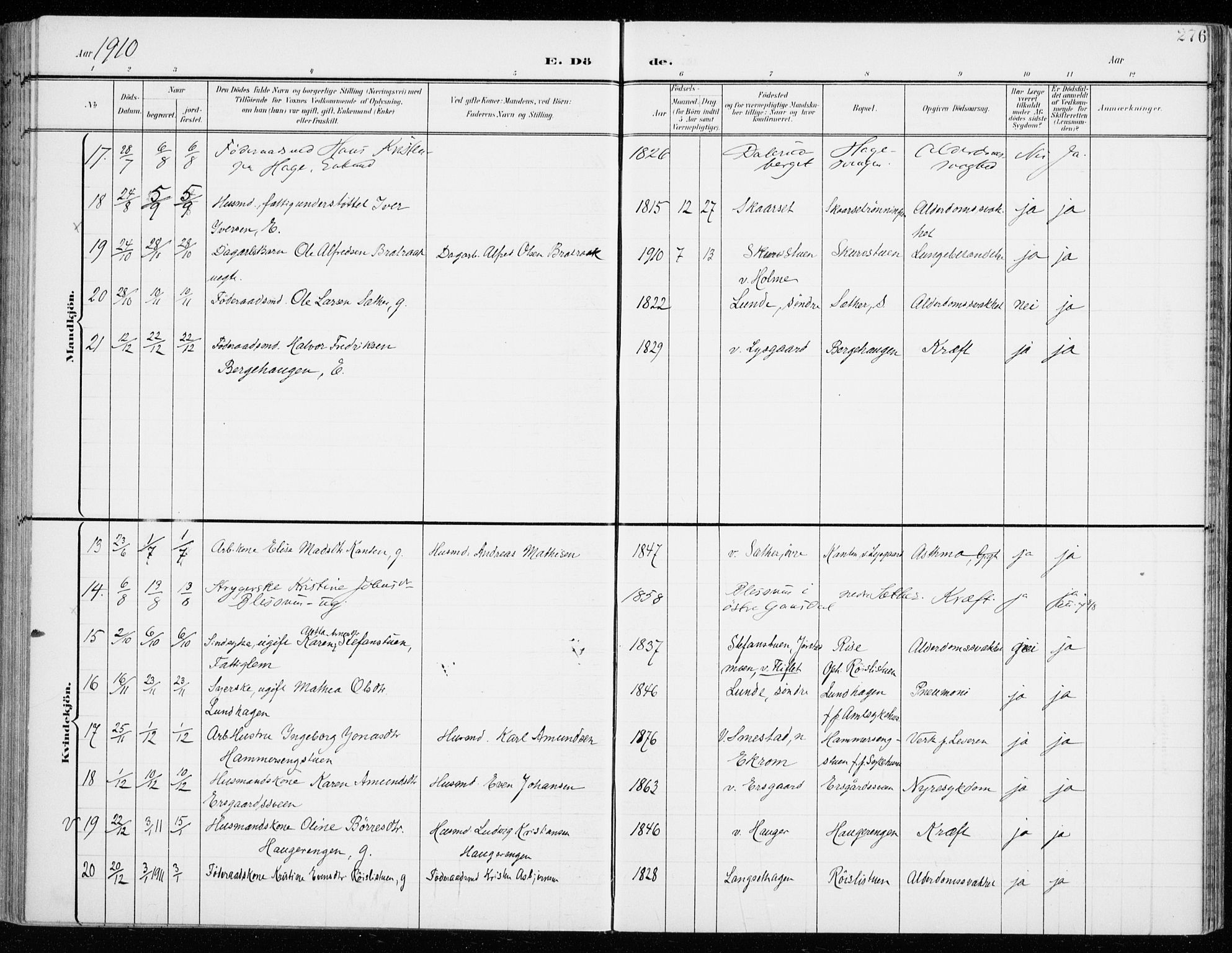 Fåberg prestekontor, AV/SAH-PREST-086/H/Ha/Haa/L0011: Ministerialbok nr. 11, 1899-1913, s. 276