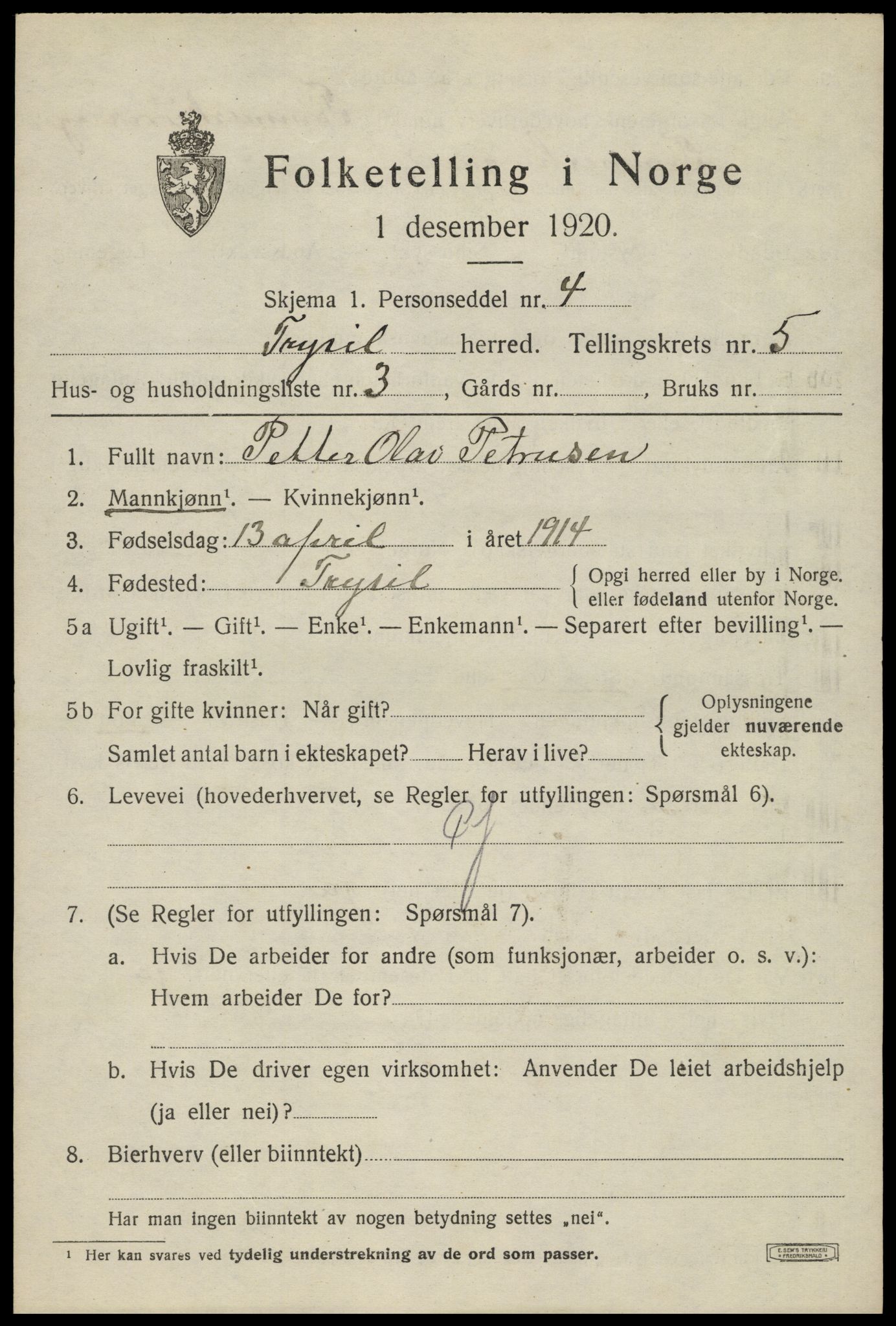 SAH, Folketelling 1920 for 0428 Trysil herred, 1920, s. 4345