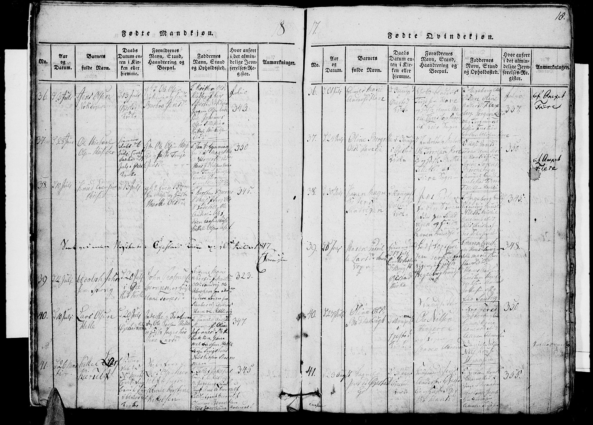 Øyestad sokneprestkontor, AV/SAK-1111-0049/F/Fb/L0003: Klokkerbok nr. B 3, 1816-1827, s. 18