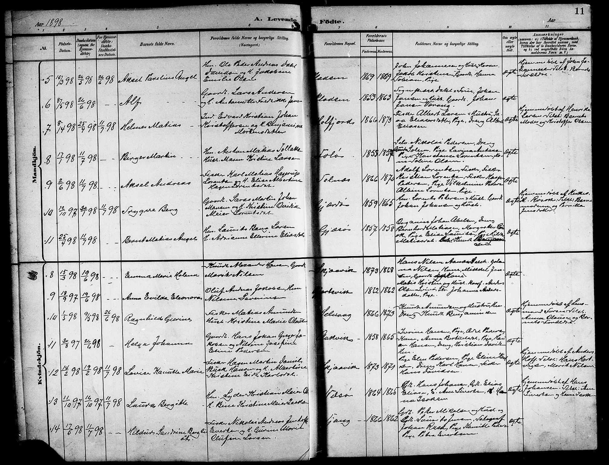 Ministerialprotokoller, klokkerbøker og fødselsregistre - Nordland, SAT/A-1459/841/L0621: Klokkerbok nr. 841C05, 1897-1923, s. 11