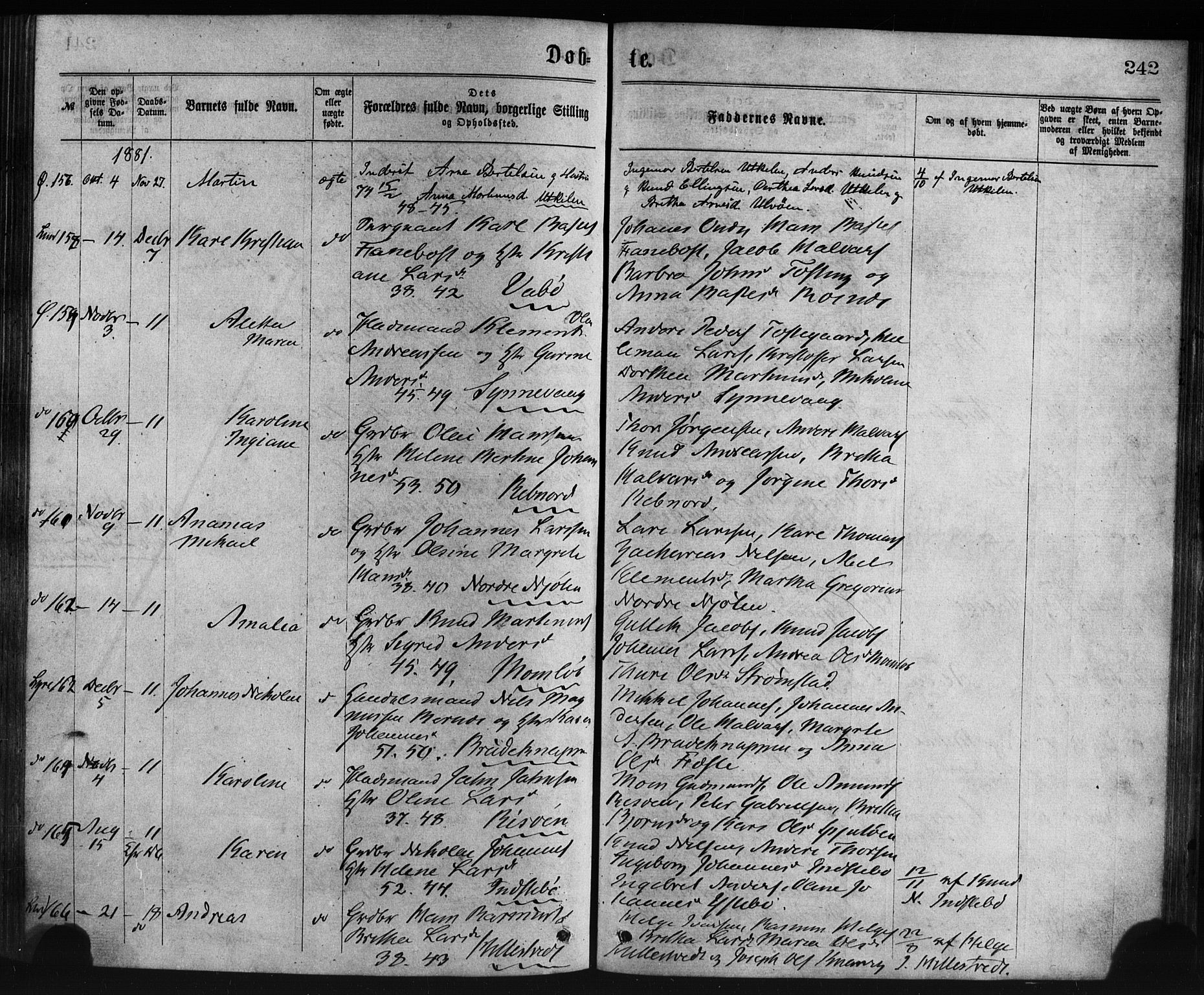 Lindås Sokneprestembete, AV/SAB-A-76701/H/Haa/Haaa/L0018: Ministerialbok nr. A 18, 1869-1885, s. 242