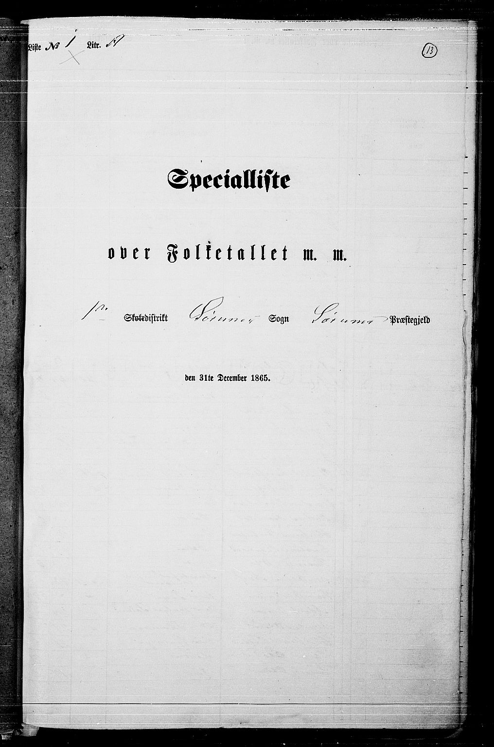 RA, Folketelling 1865 for 0226P Sørum prestegjeld, 1865, s. 11