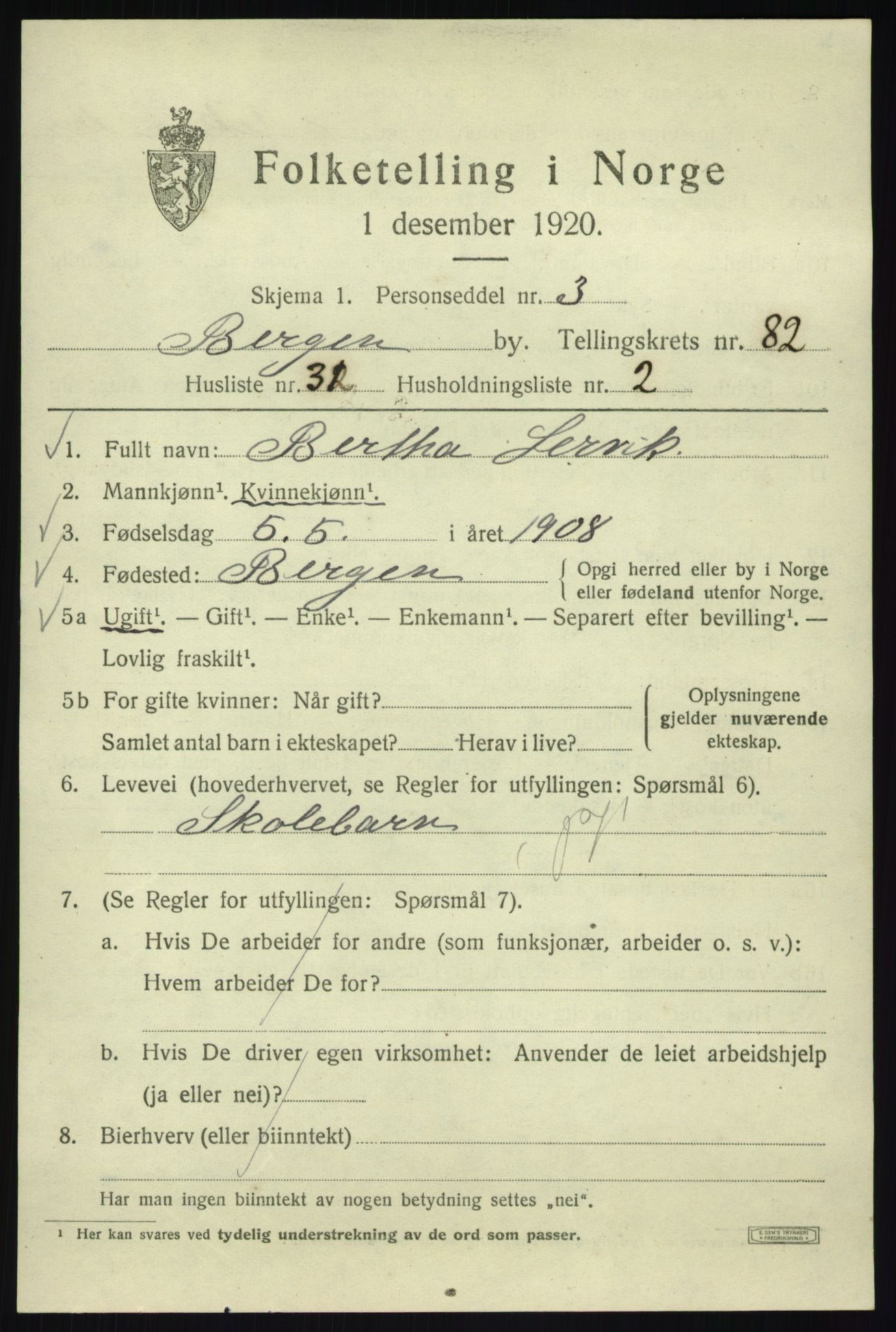 SAB, Folketelling 1920 for 1301 Bergen kjøpstad, 1920, s. 153813