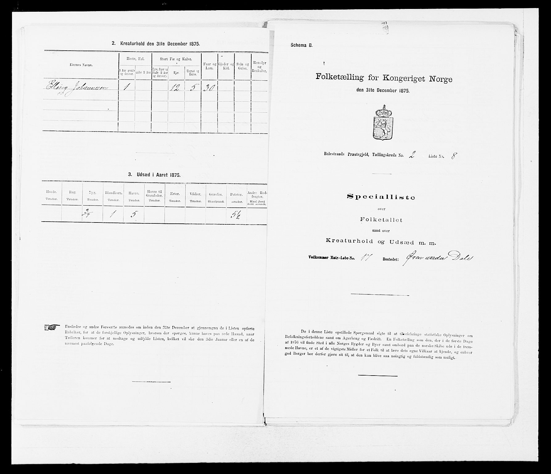 SAB, Folketelling 1875 for 1418P Balestrand prestegjeld, 1875, s. 231