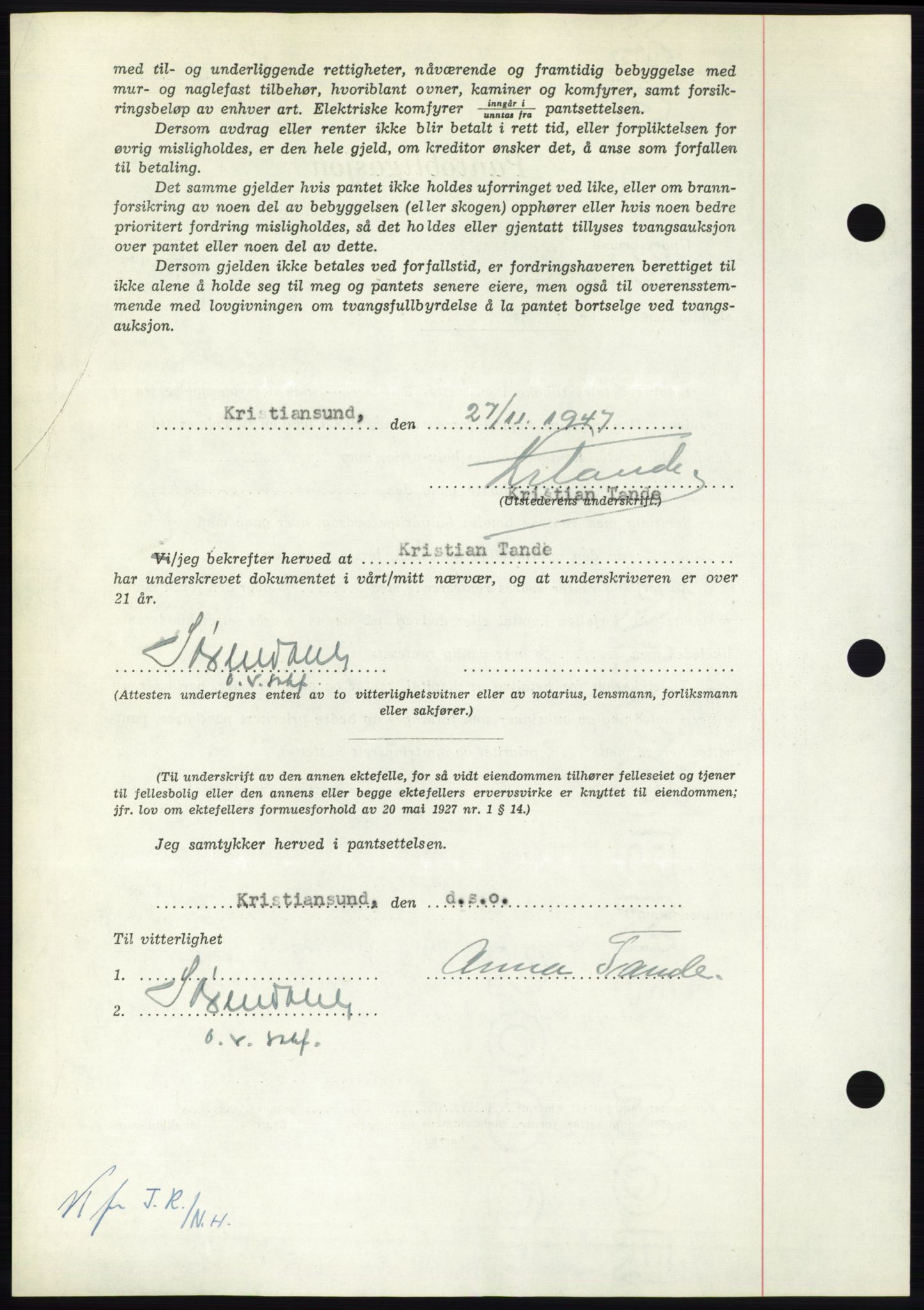 Nordmøre sorenskriveri, AV/SAT-A-4132/1/2/2Ca: Pantebok nr. B97, 1947-1948, Dagboknr: 2992/1947