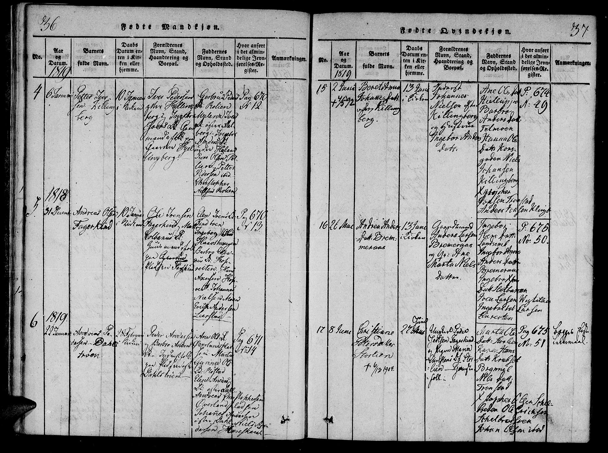 Ministerialprotokoller, klokkerbøker og fødselsregistre - Nord-Trøndelag, AV/SAT-A-1458/701/L0005: Ministerialbok nr. 701A05 /1, 1816-1825, s. 36-37