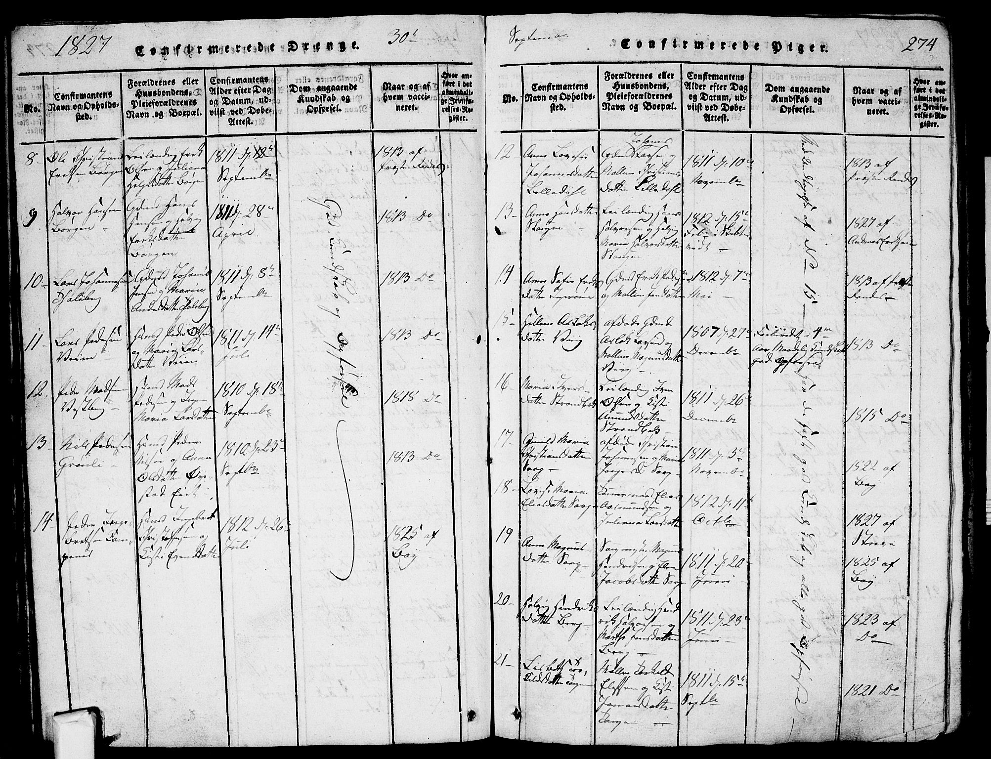 Skjeberg prestekontor Kirkebøker, AV/SAO-A-10923/G/Ga/L0001: Klokkerbok nr. I 1, 1815-1830, s. 274