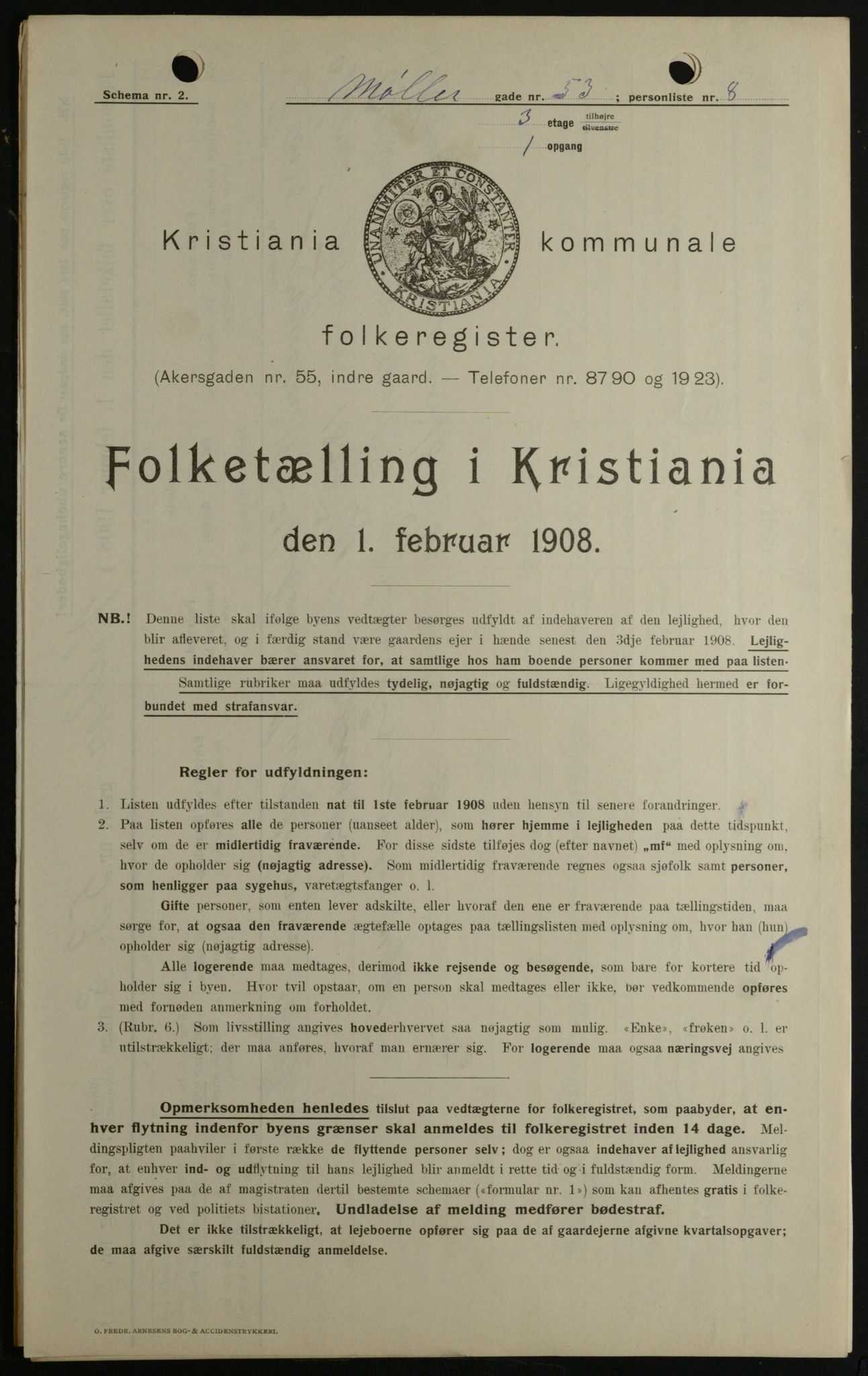 OBA, Kommunal folketelling 1.2.1908 for Kristiania kjøpstad, 1908, s. 61854