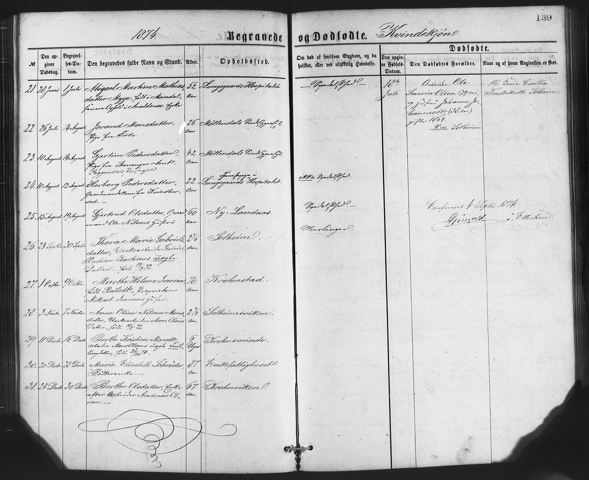 St. Jørgens hospital og Årstad sokneprestembete, AV/SAB-A-99934: Klokkerbok nr. A 8, 1872-1886, s. 139