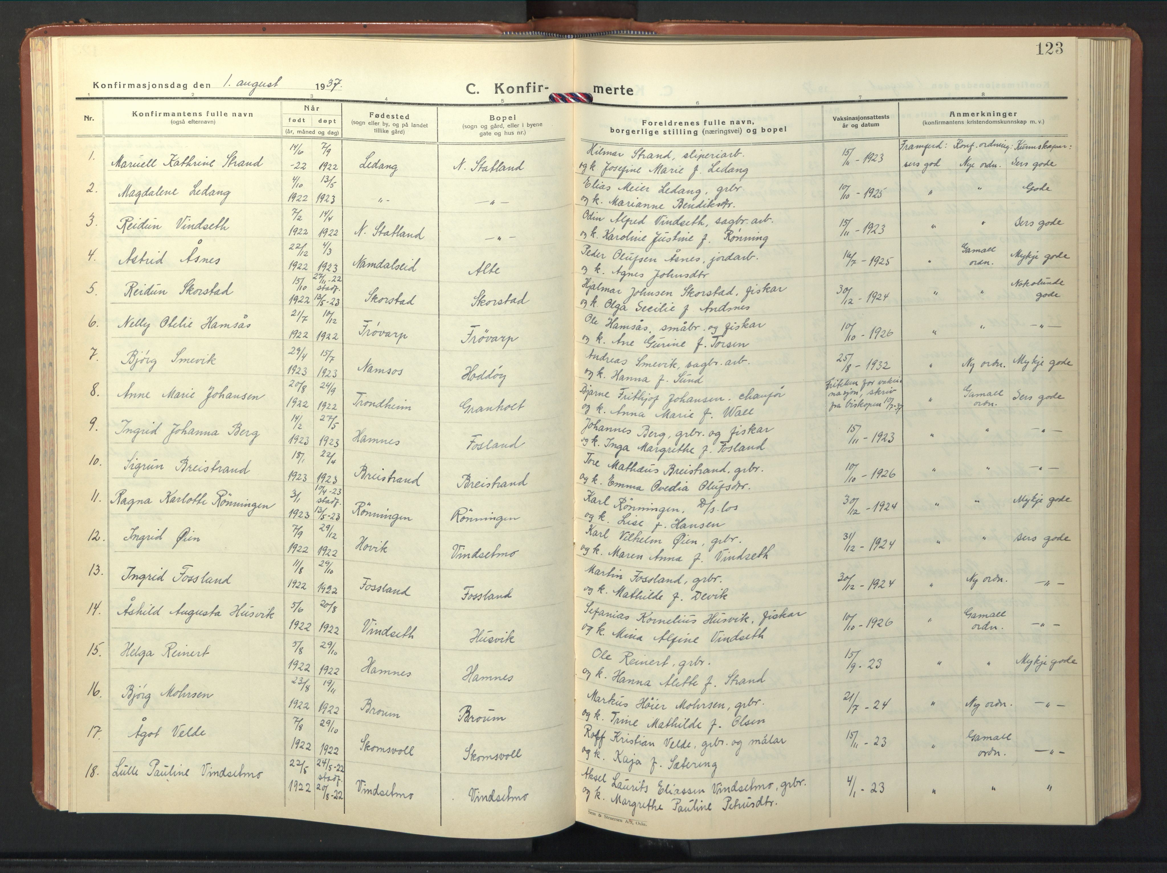 Ministerialprotokoller, klokkerbøker og fødselsregistre - Nord-Trøndelag, AV/SAT-A-1458/774/L0631: Klokkerbok nr. 774C02, 1934-1950, s. 123