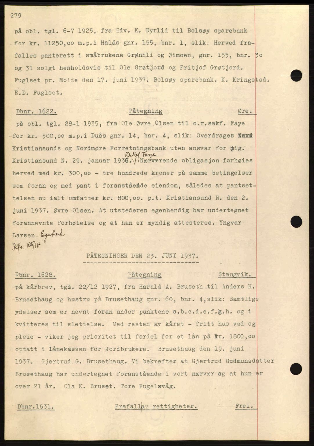 Nordmøre sorenskriveri, SAT/A-4132/1/2/2Ca: Pantebok nr. C80, 1936-1939, Dagboknr: 1622/1937