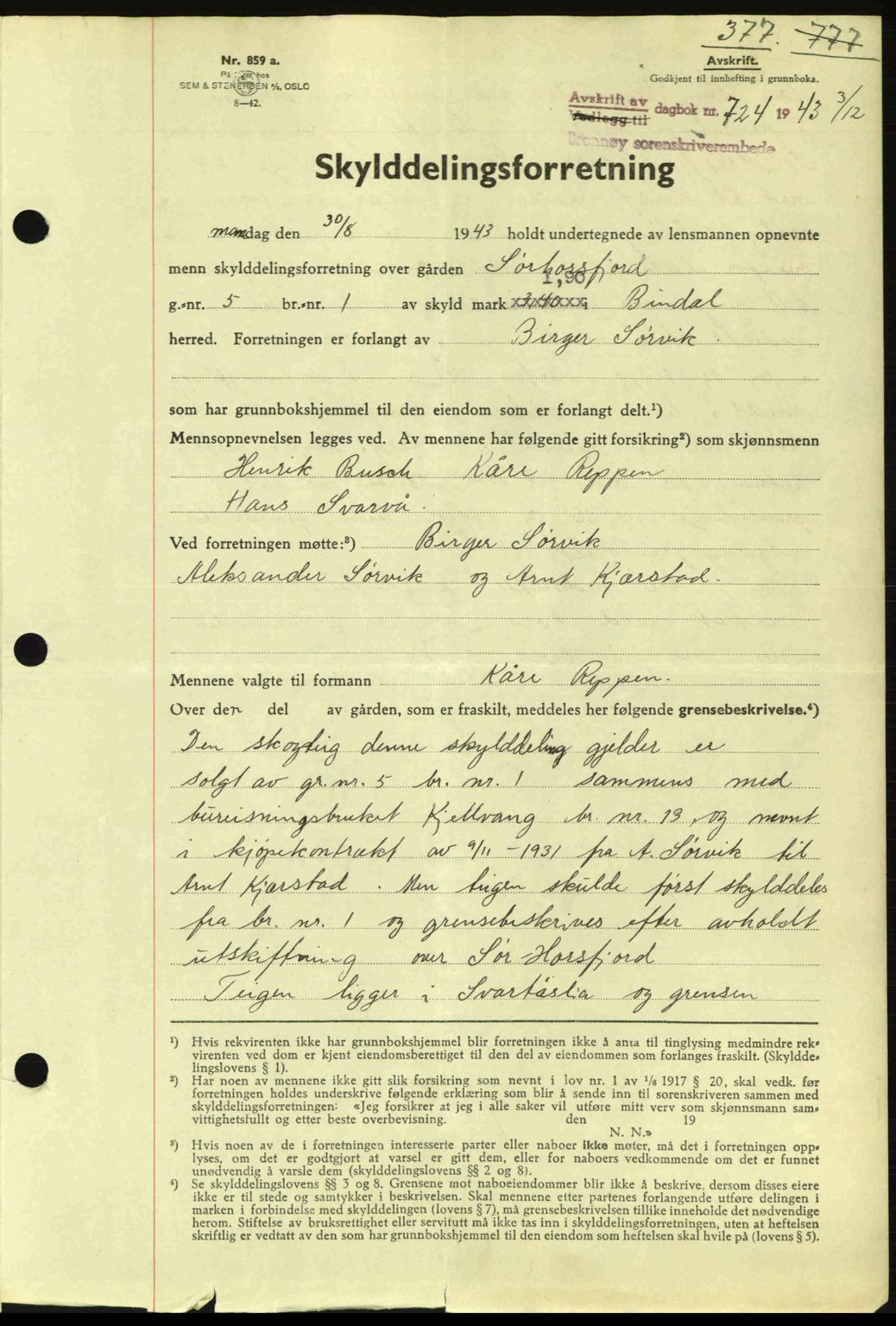 Brønnøy sorenskriveri, SAT/A-4170/1/2/2C: Pantebok nr. 23, 1943-1944, Dagboknr: 724/1943