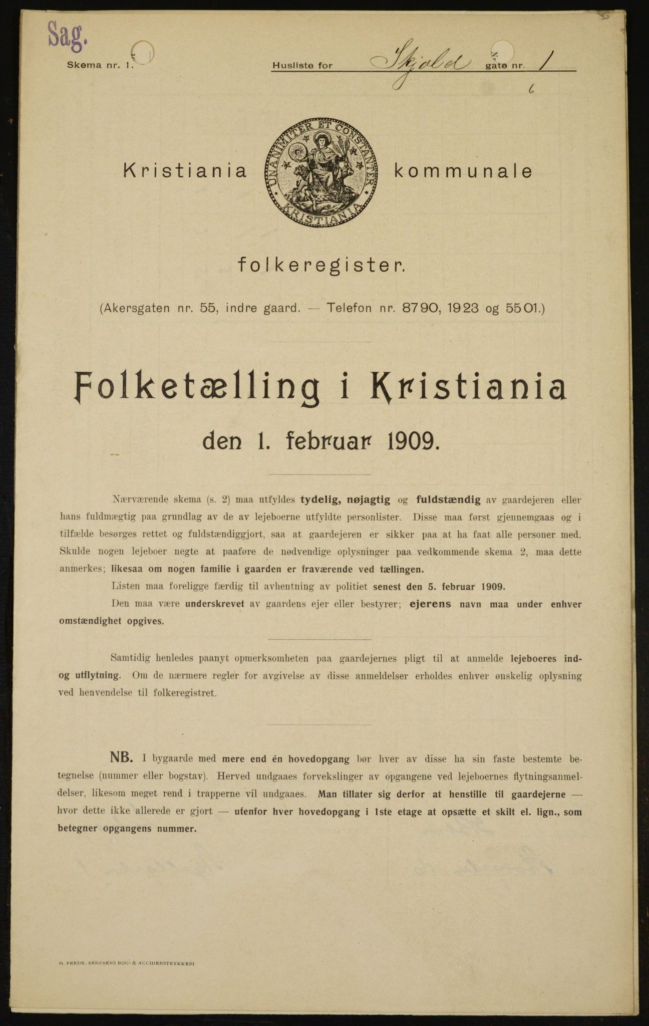 OBA, Kommunal folketelling 1.2.1909 for Kristiania kjøpstad, 1909, s. 87191