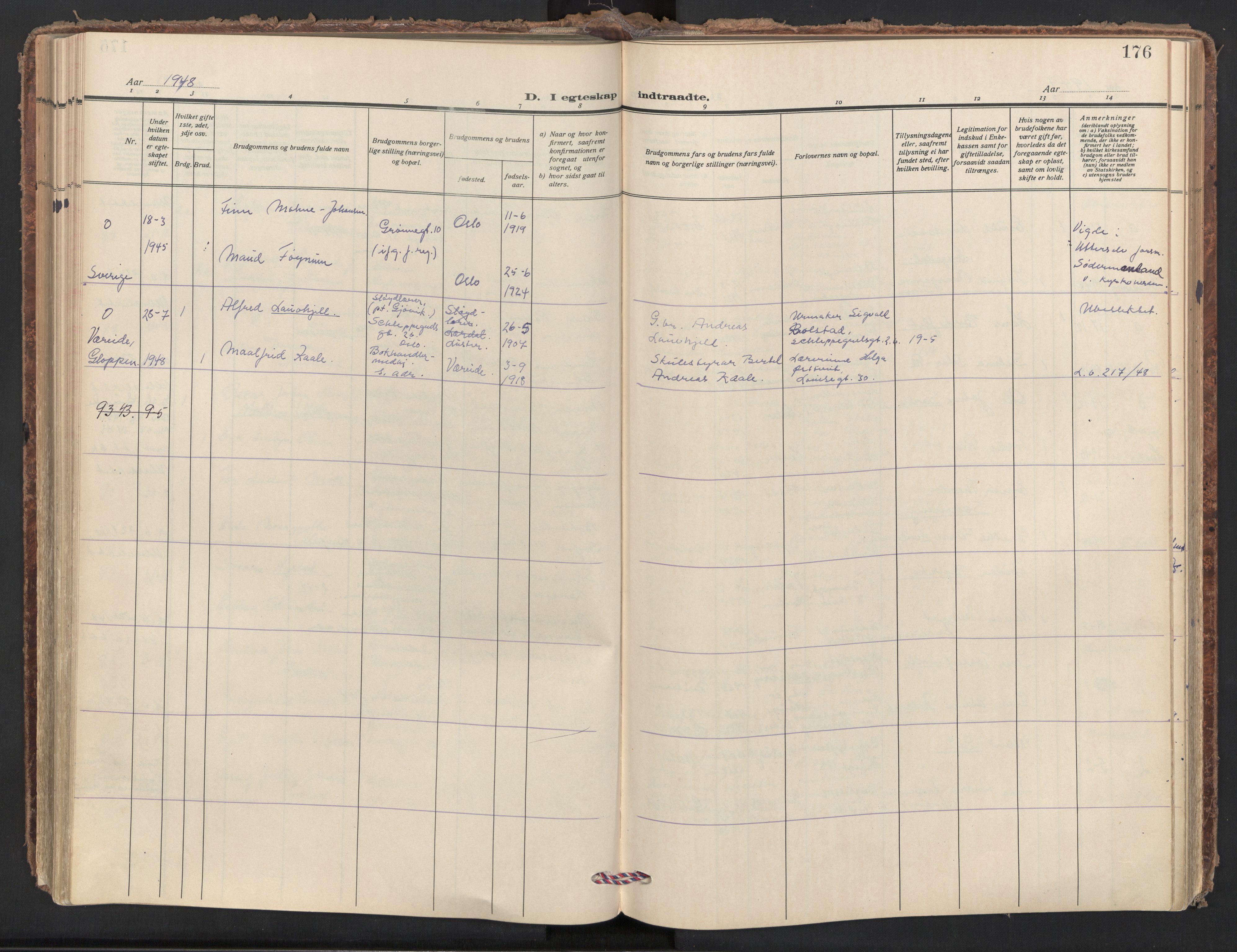 Trefoldighet prestekontor Kirkebøker, AV/SAO-A-10882/F/Fc/L0010: Ministerialbok nr. III 10, 1936-1954, s. 176