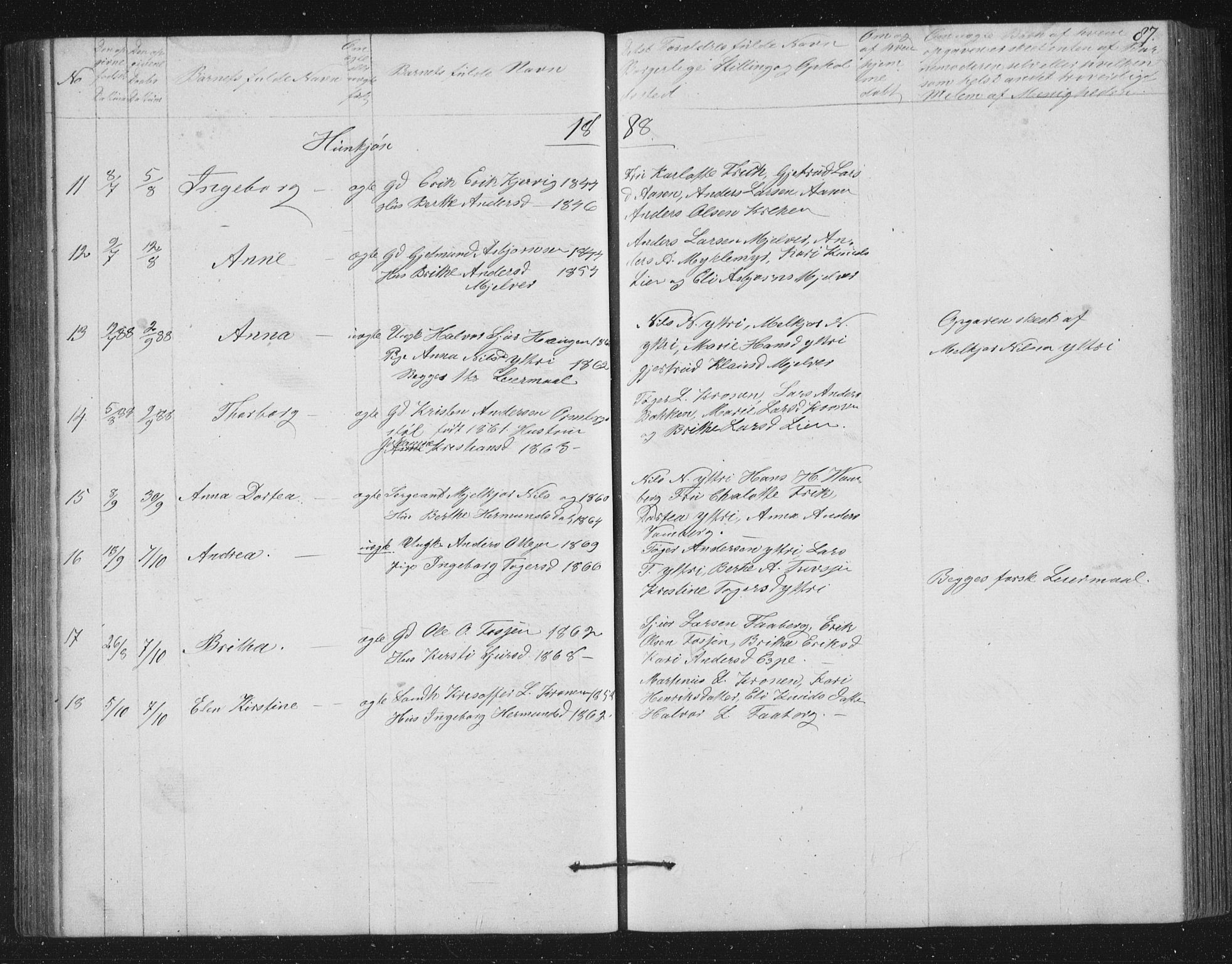 Jostedal sokneprestembete, AV/SAB-A-80601/H/Hab/Haba/L0001: Klokkerbok nr. A 1, 1861-1906, s. 87