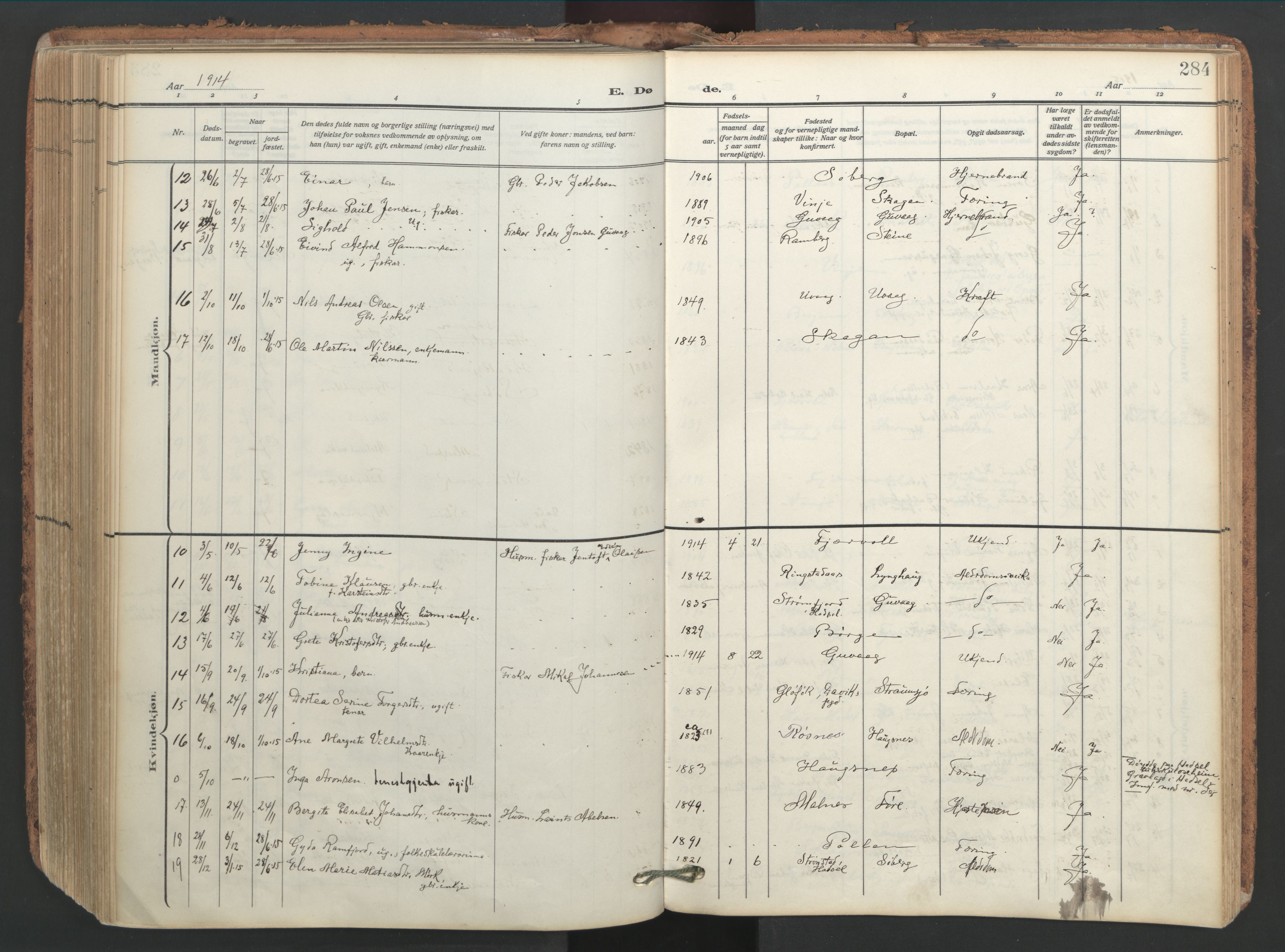 Ministerialprotokoller, klokkerbøker og fødselsregistre - Nordland, AV/SAT-A-1459/891/L1306: Ministerialbok nr. 891A11, 1911-1927, s. 284