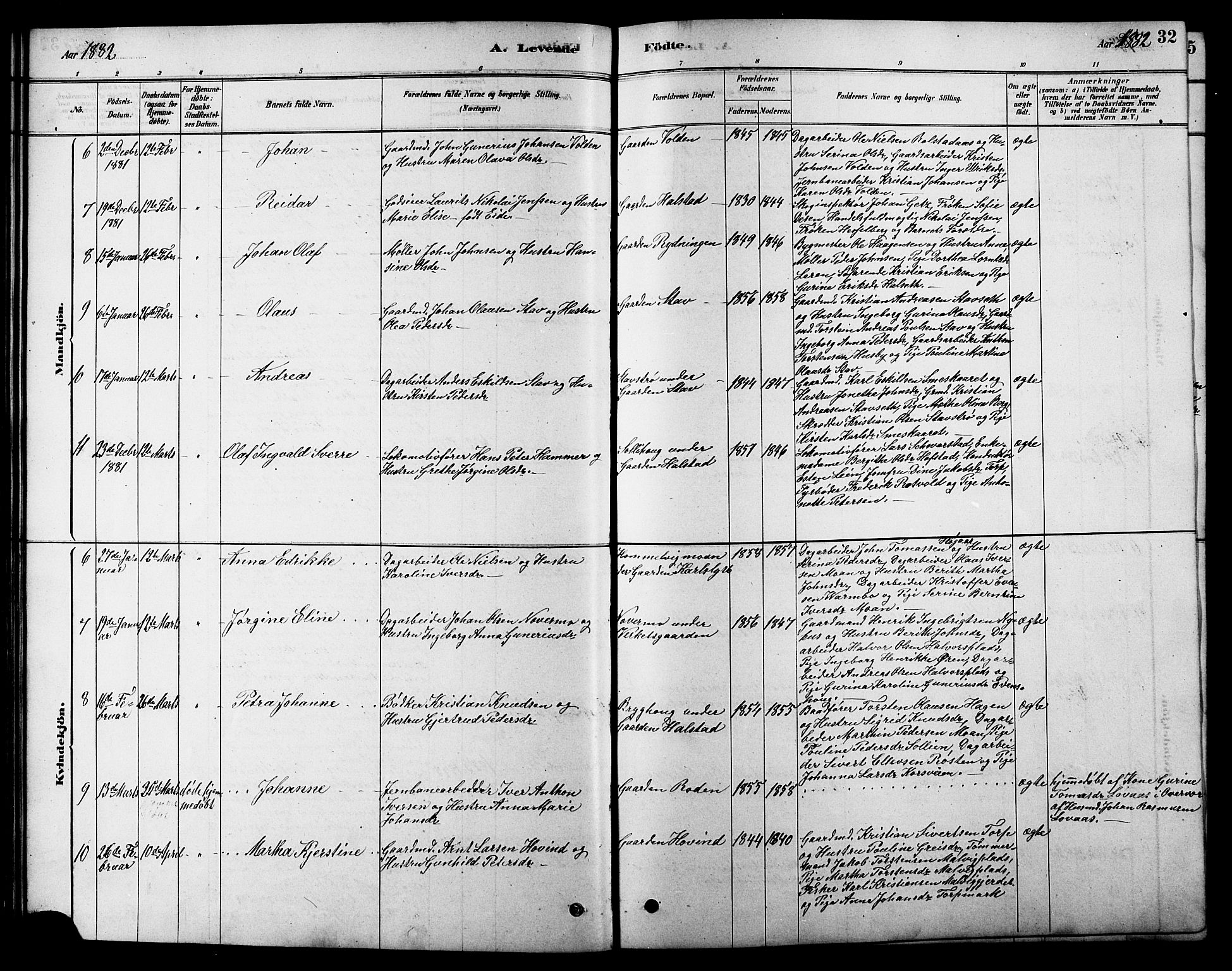 Ministerialprotokoller, klokkerbøker og fødselsregistre - Sør-Trøndelag, AV/SAT-A-1456/616/L0423: Klokkerbok nr. 616C06, 1878-1903, s. 32
