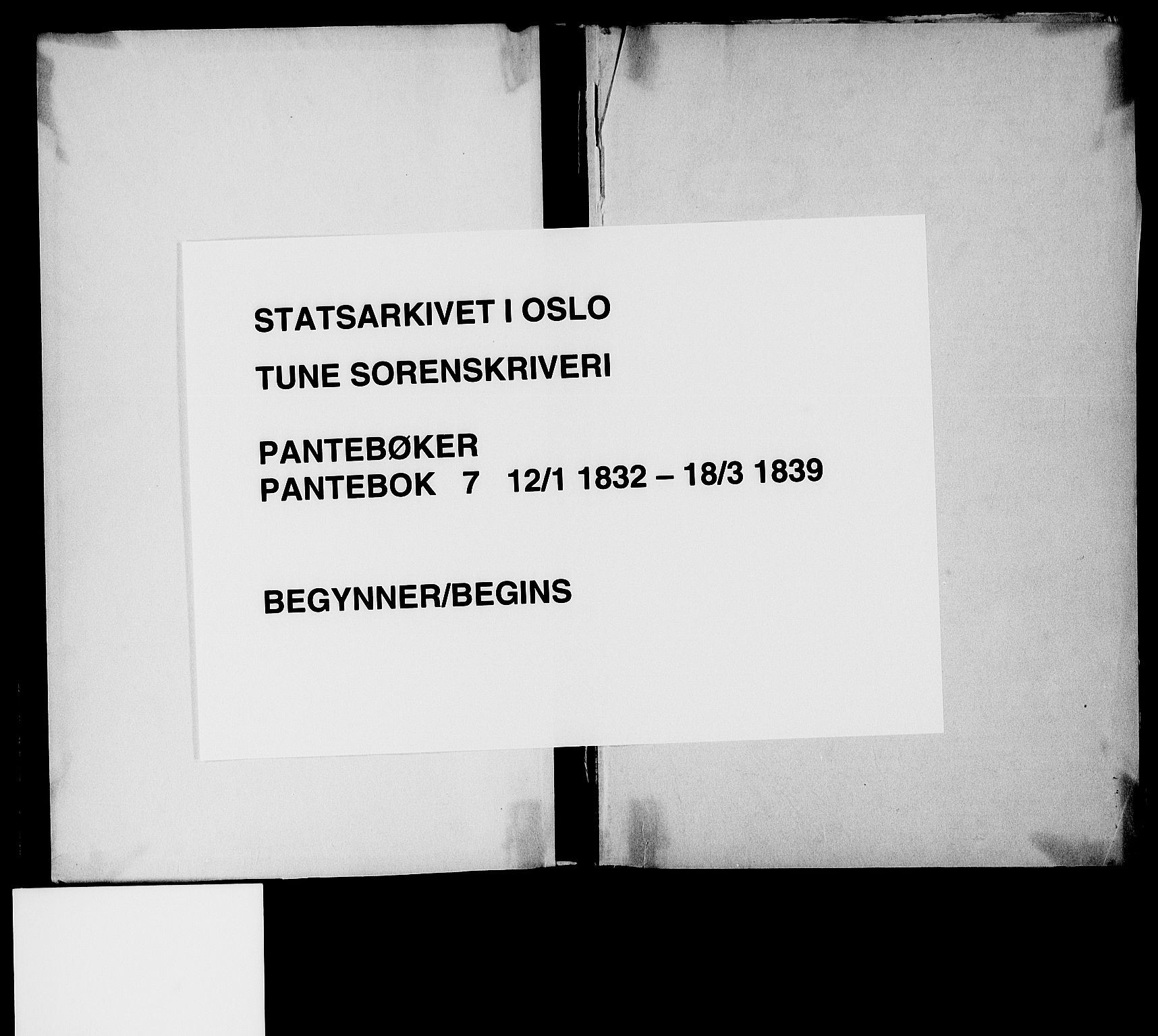 Tune sorenskriveri, AV/SAO-A-10470/G/Gb/Gba/L0007: Pantebok nr. I 7, 1832-1839