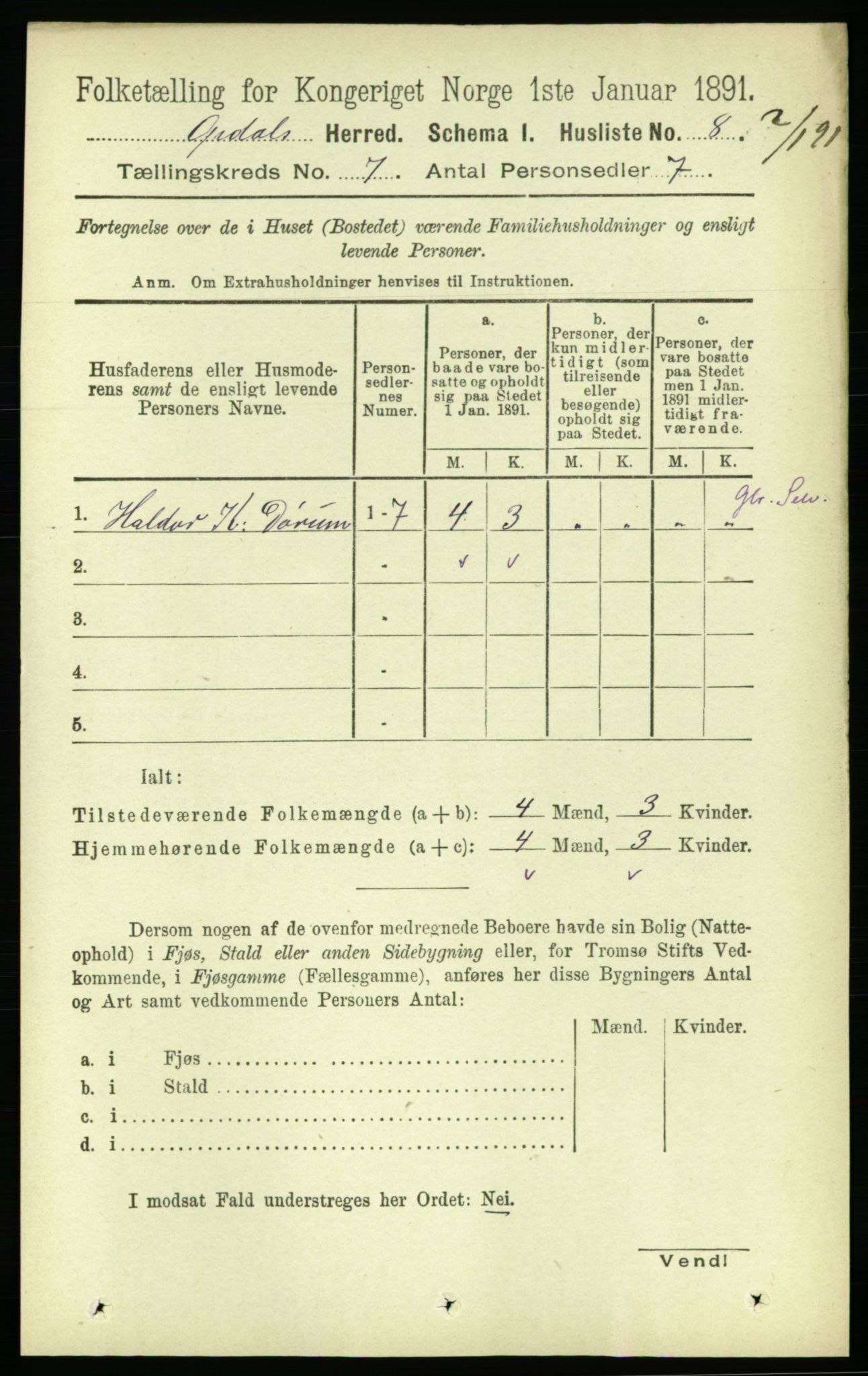 RA, Folketelling 1891 for 1634 Oppdal herred, 1891, s. 3413