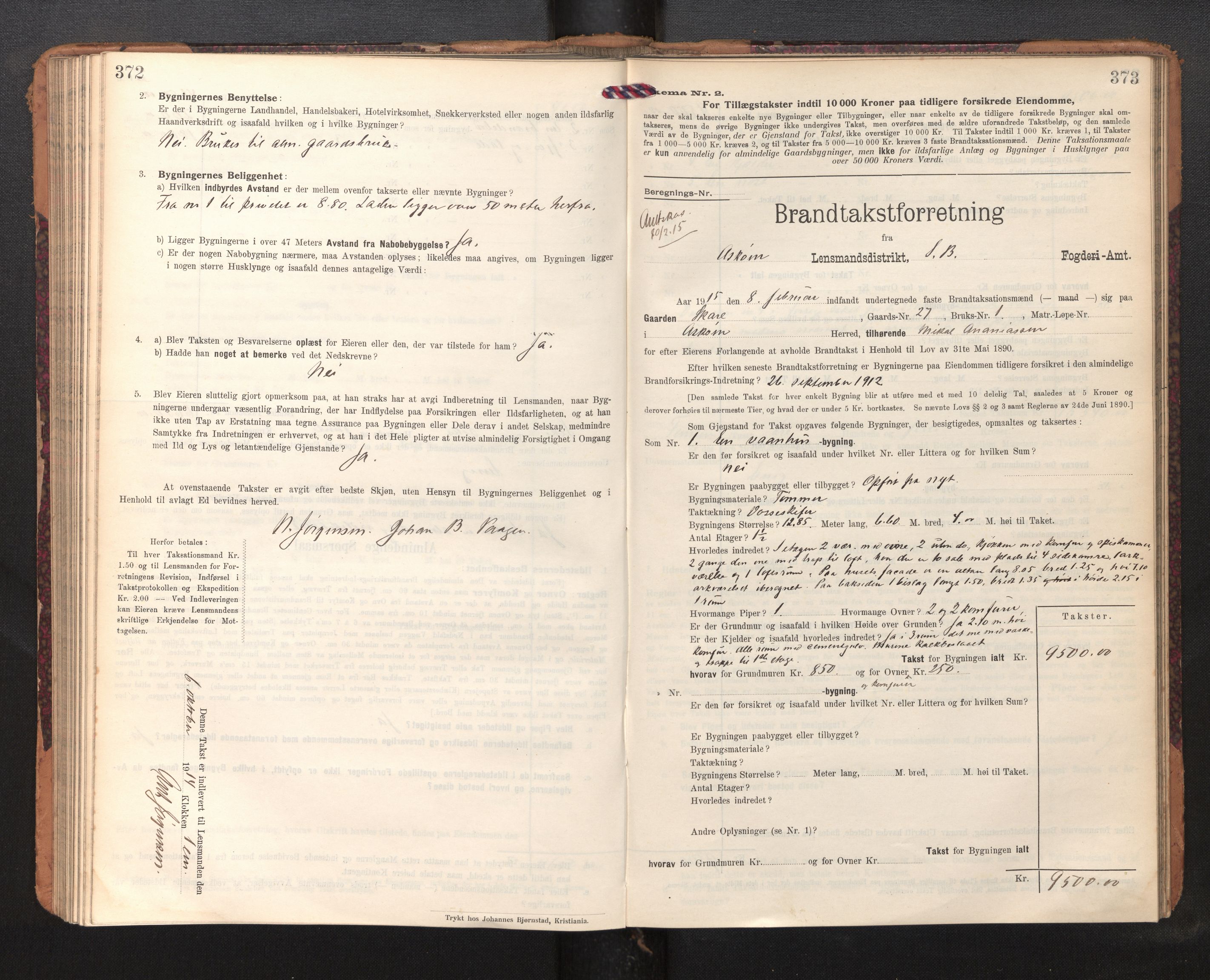 Lensmannen i Askøy, SAB/A-31001/0012/L0007: Branntakstprotokoll, skjematakst, 1910-1919, s. 372-373
