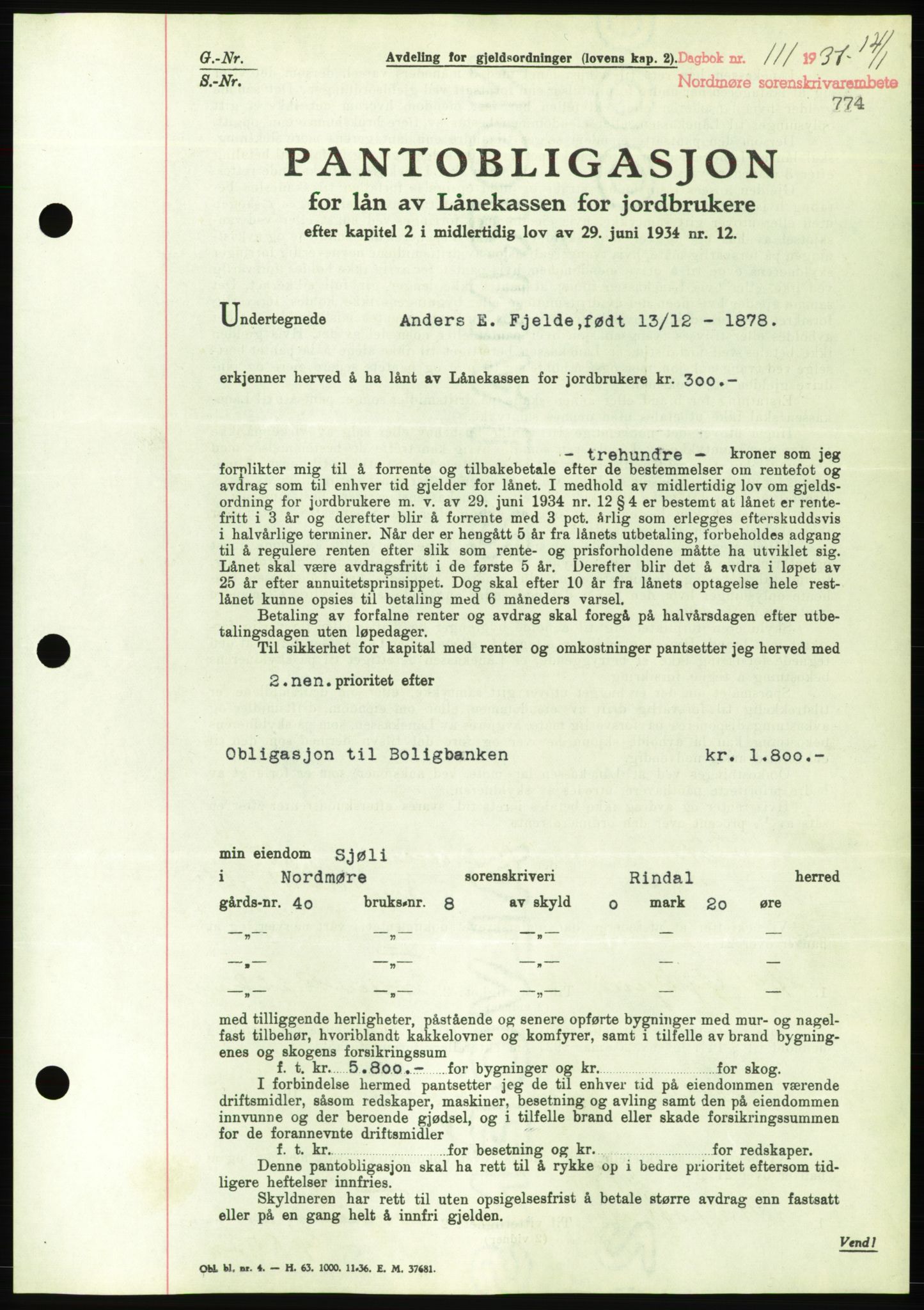 Nordmøre sorenskriveri, AV/SAT-A-4132/1/2/2Ca/L0090: Pantebok nr. B80, 1936-1937, Dagboknr: 111/1937