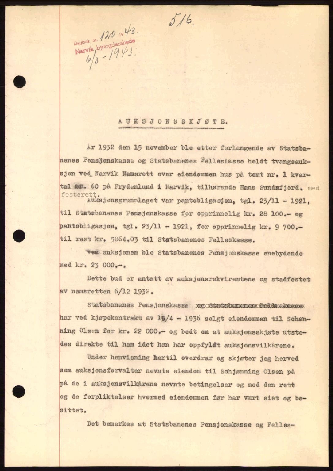 Narvik sorenskriveri, SAT/A-0002/1/2/2C/2Ca: Pantebok nr. A19, 1942-1943, Dagboknr: 120/1943
