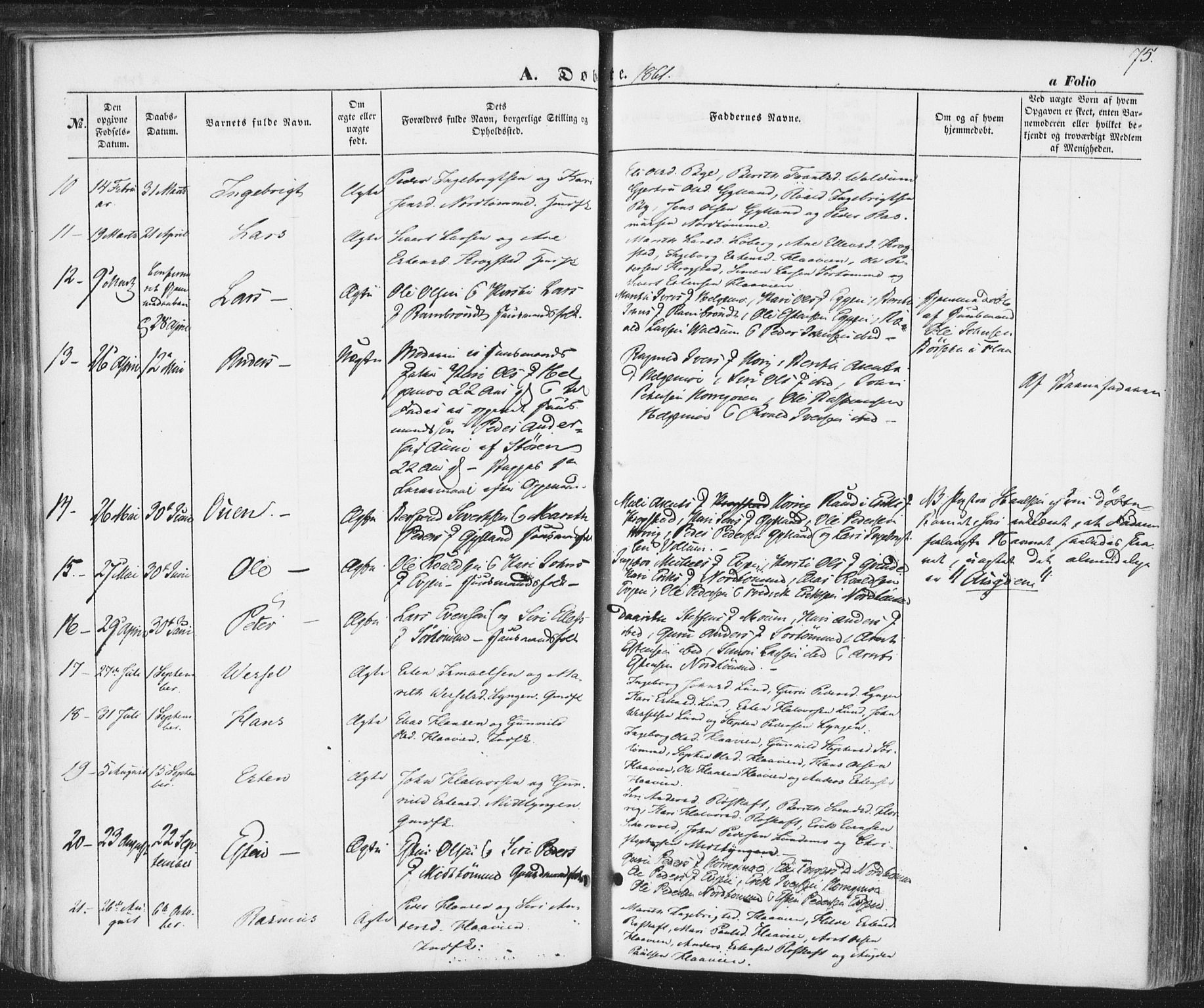 Ministerialprotokoller, klokkerbøker og fødselsregistre - Sør-Trøndelag, SAT/A-1456/692/L1103: Ministerialbok nr. 692A03, 1849-1870, s. 75