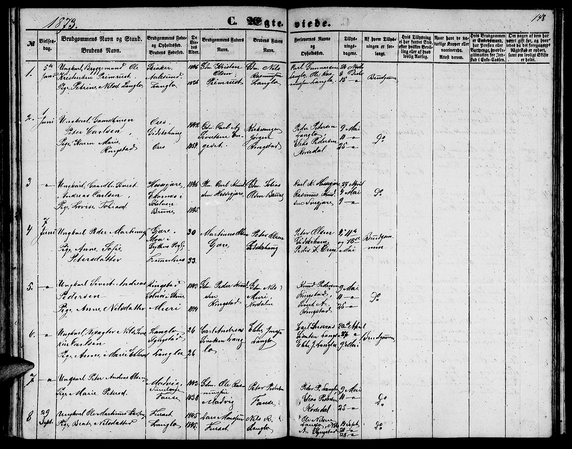 Ministerialprotokoller, klokkerbøker og fødselsregistre - Møre og Romsdal, AV/SAT-A-1454/520/L0291: Klokkerbok nr. 520C03, 1854-1881, s. 148