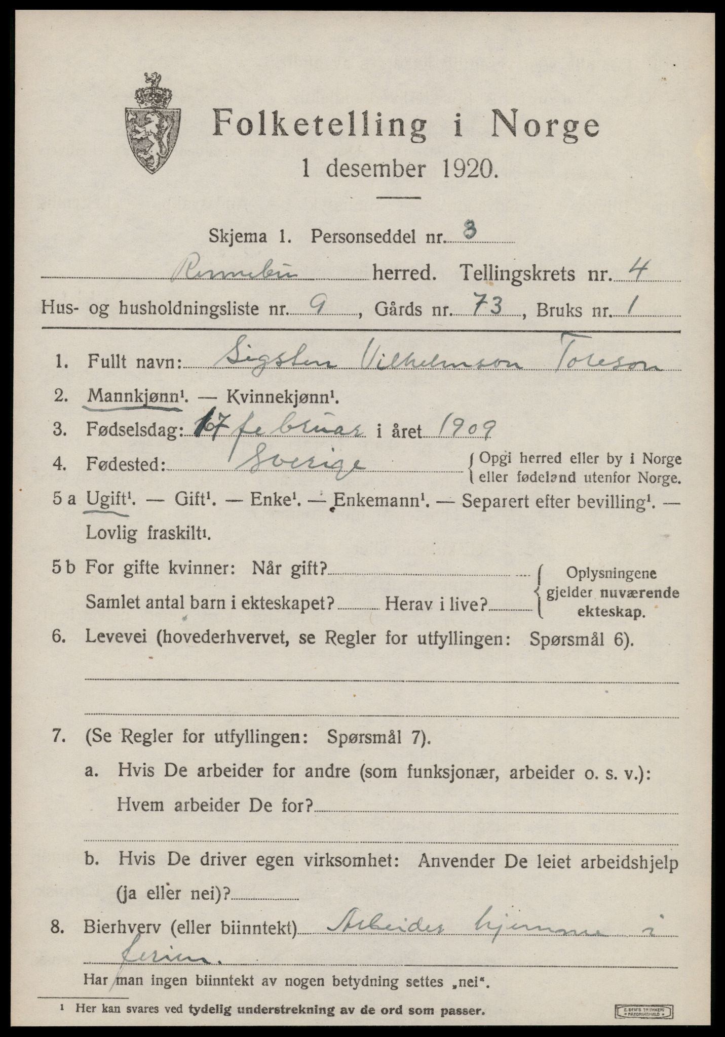 SAT, Folketelling 1920 for 1635 Rennebu herred, 1920, s. 2664