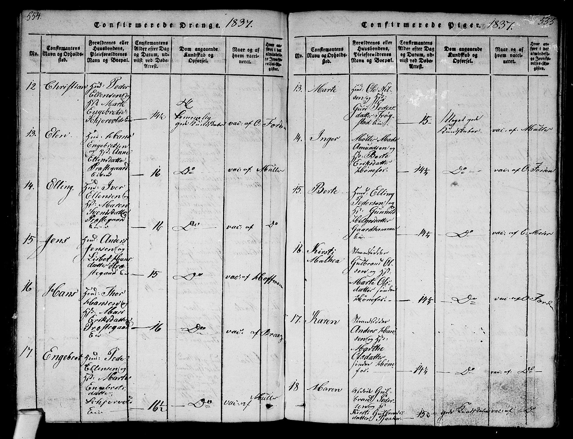 Norderhov kirkebøker, AV/SAKO-A-237/G/Ga/L0003: Klokkerbok nr. I 3 /1, 1814-1876, s. 554-555