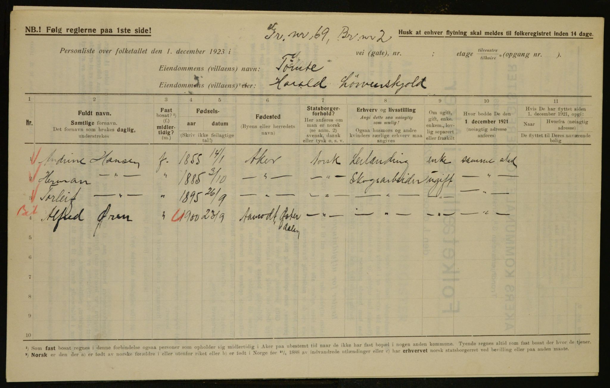 , Kommunal folketelling 1.12.1923 for Aker, 1923, s. 16111