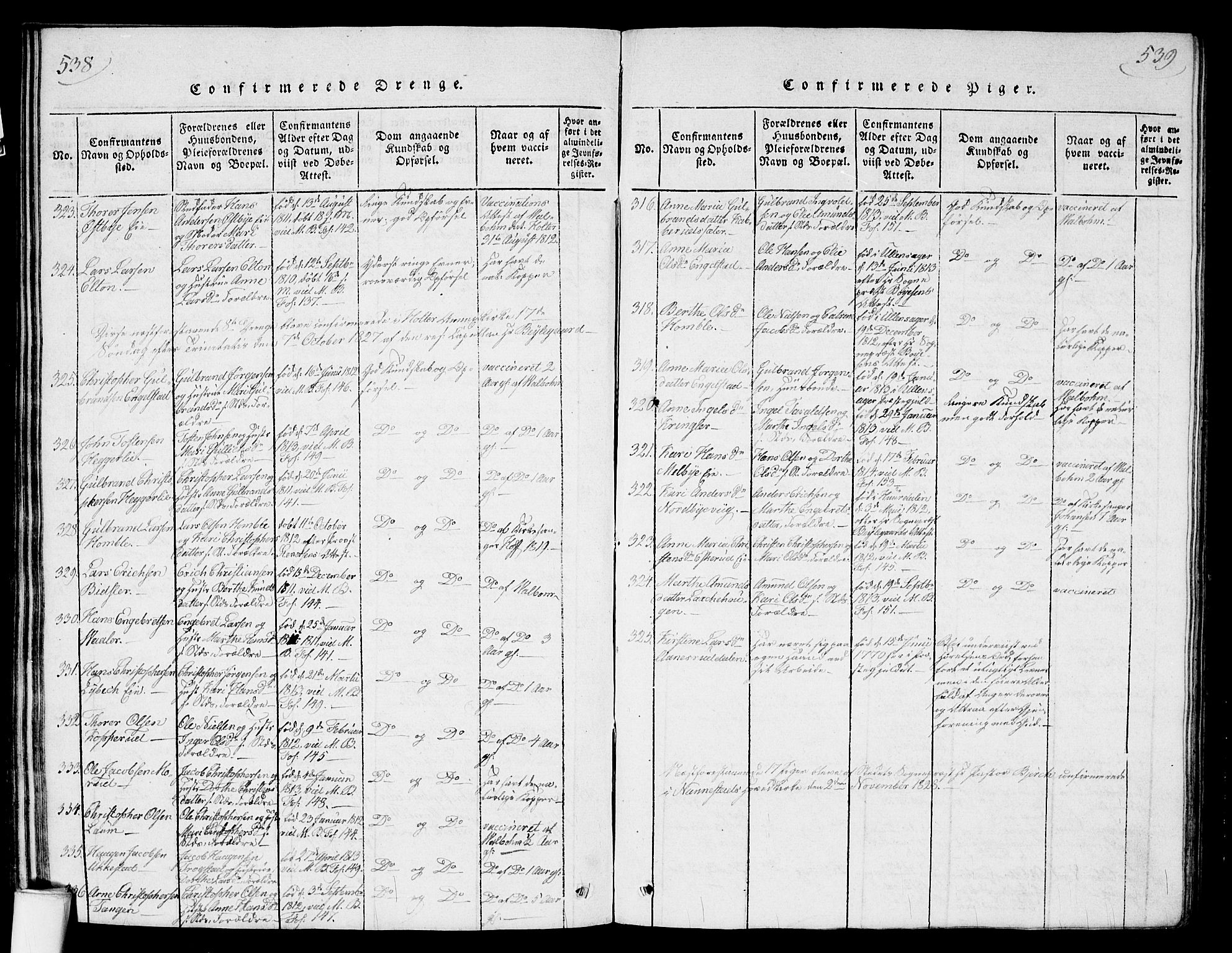 Nannestad prestekontor Kirkebøker, AV/SAO-A-10414a/G/Ga/L0001: Klokkerbok nr. I 1, 1815-1839, s. 538-539