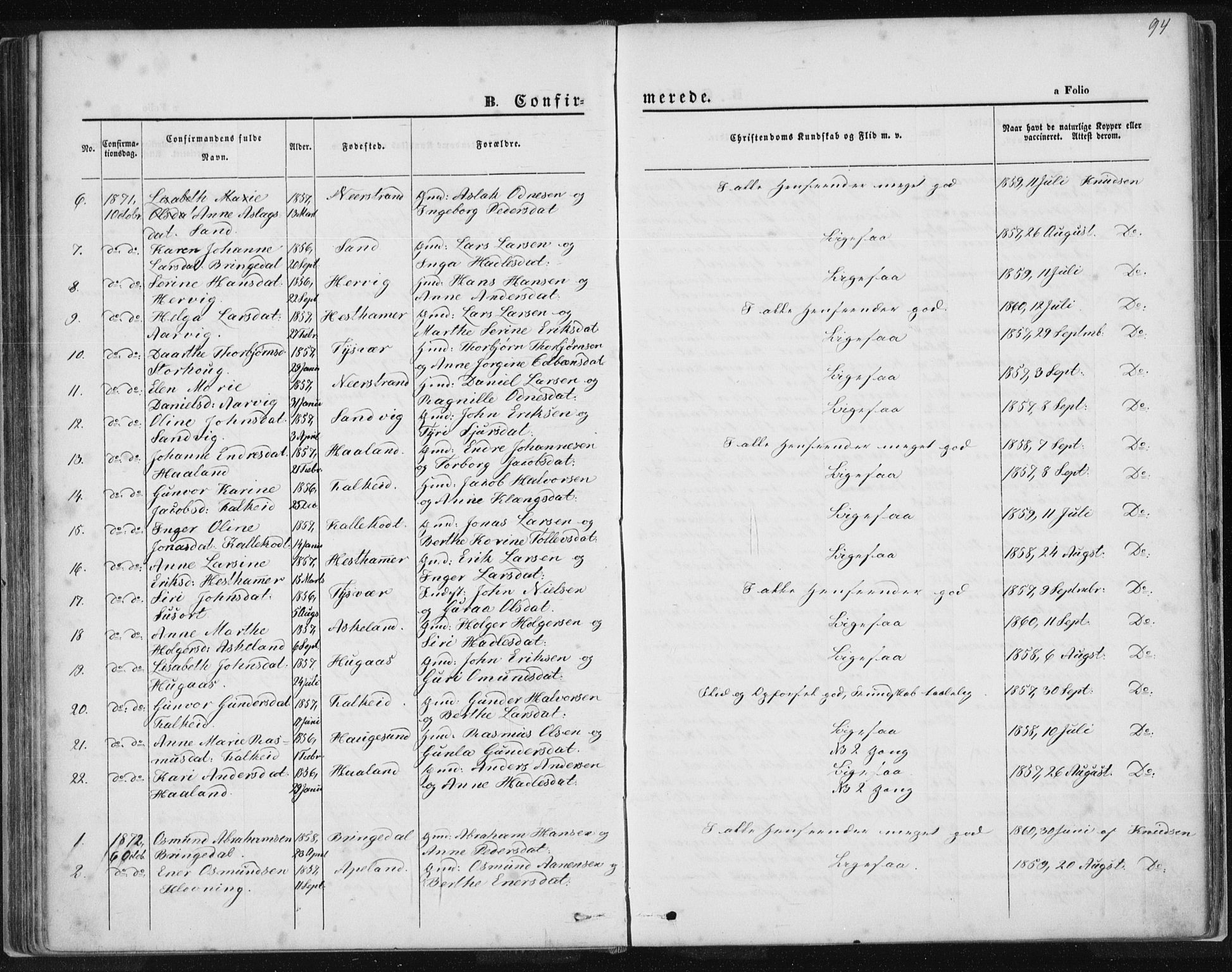 Tysvær sokneprestkontor, AV/SAST-A -101864/H/Ha/Haa/L0005: Ministerialbok nr. A 5, 1865-1878, s. 94