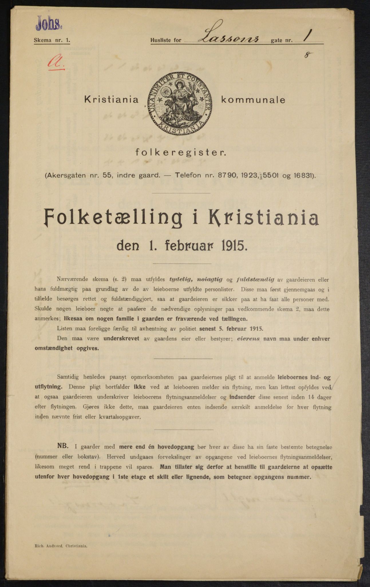 OBA, Kommunal folketelling 1.2.1915 for Kristiania, 1915, s. 56694