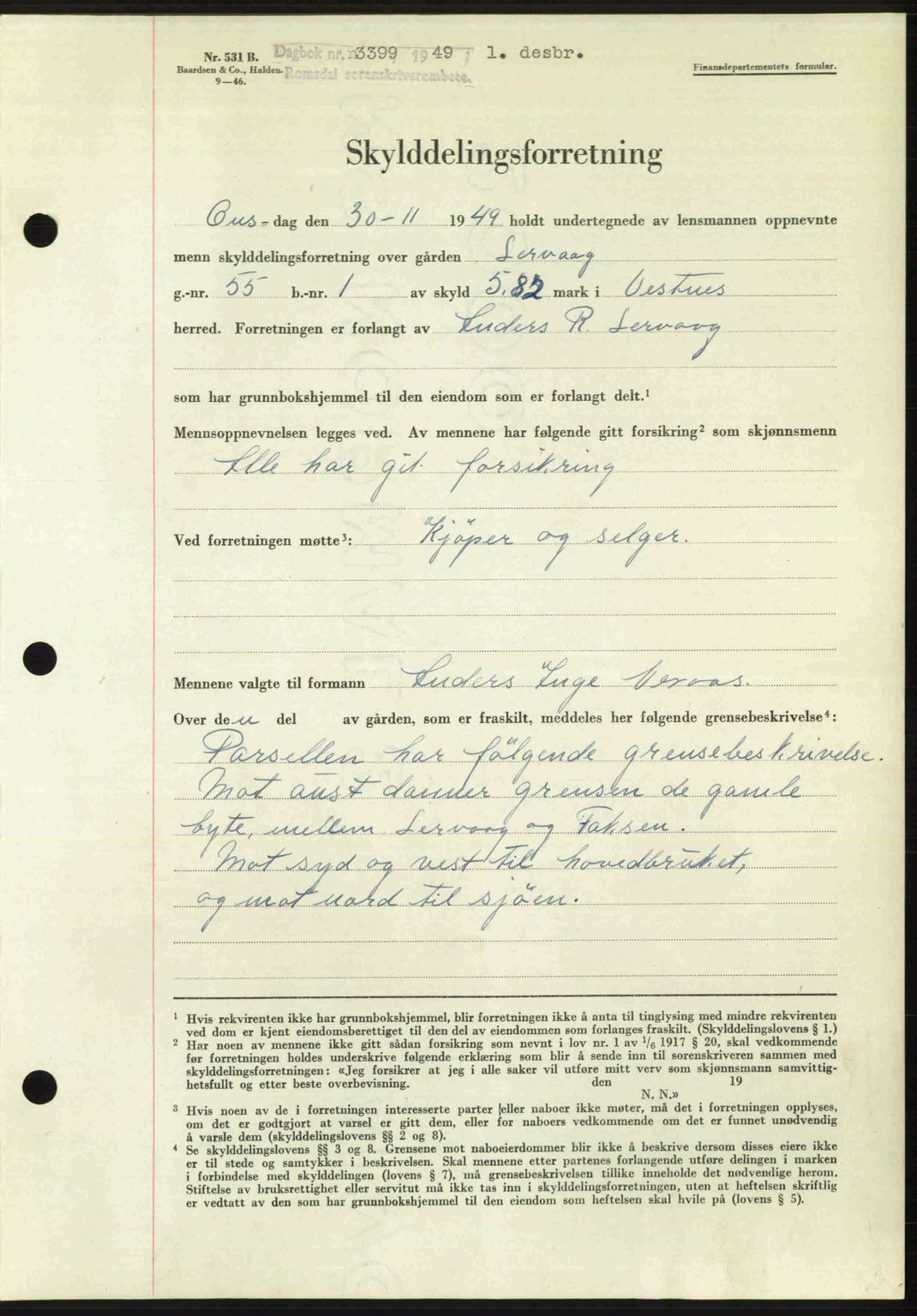 Romsdal sorenskriveri, SAT/A-4149/1/2/2C: Pantebok nr. A31, 1949-1949, Dagboknr: 3399/1949