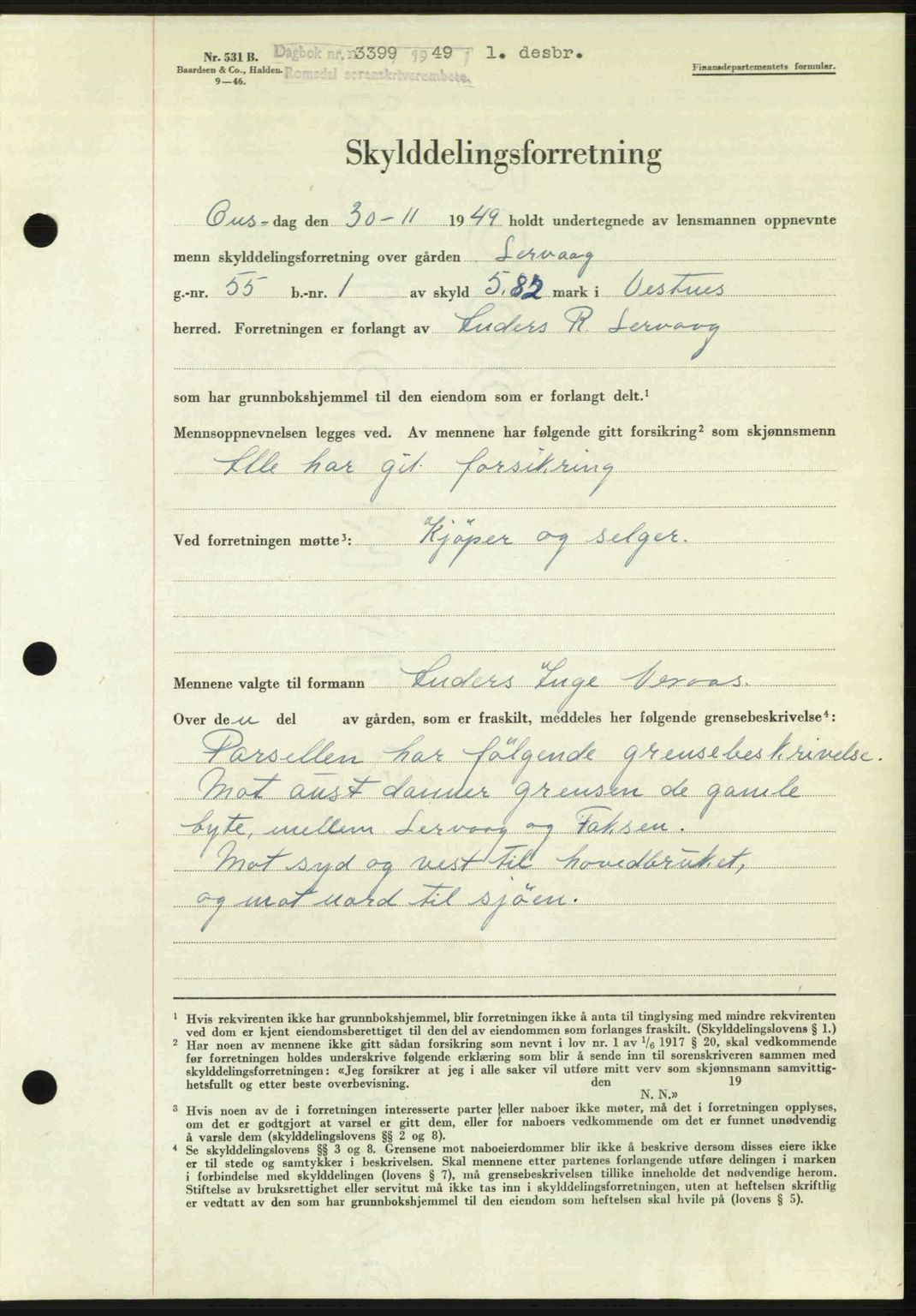 Romsdal sorenskriveri, AV/SAT-A-4149/1/2/2C: Pantebok nr. A31, 1949-1949, Dagboknr: 3399/1949