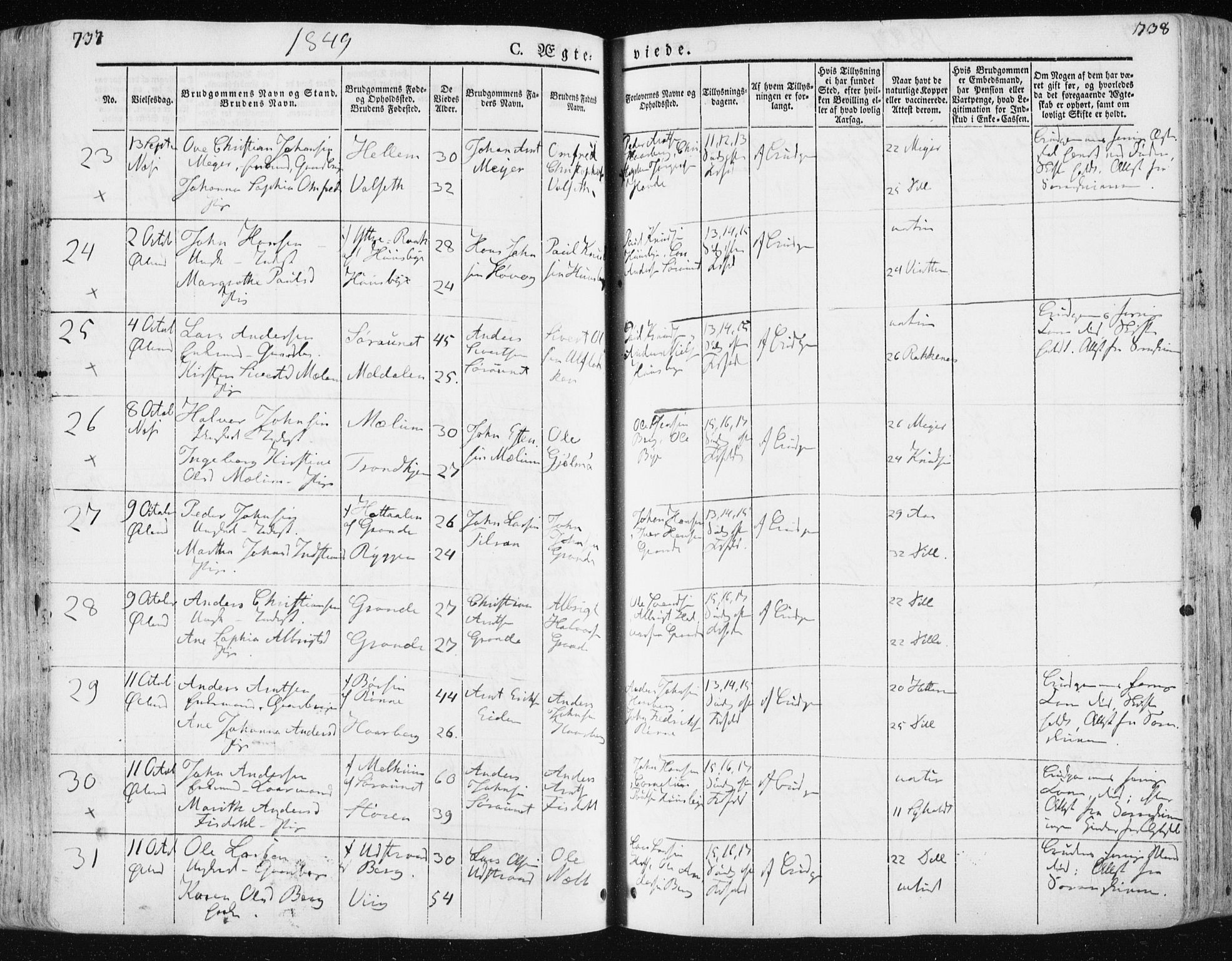 Ministerialprotokoller, klokkerbøker og fødselsregistre - Sør-Trøndelag, AV/SAT-A-1456/659/L0736: Ministerialbok nr. 659A06, 1842-1856, s. 737-738