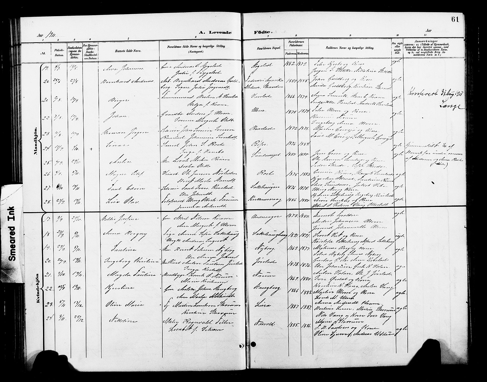 Ministerialprotokoller, klokkerbøker og fødselsregistre - Nord-Trøndelag, SAT/A-1458/730/L0302: Klokkerbok nr. 730C05, 1898-1924, s. 61