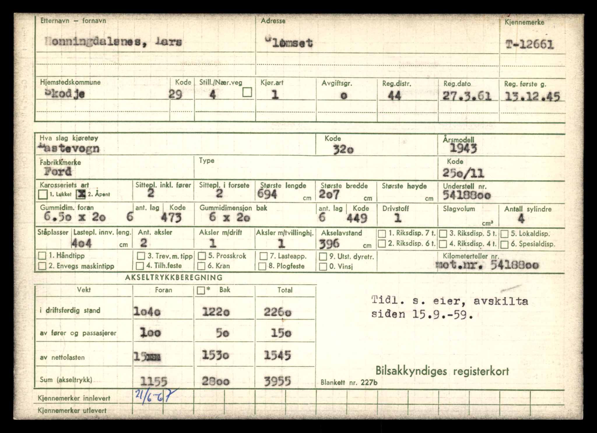 Møre og Romsdal vegkontor - Ålesund trafikkstasjon, AV/SAT-A-4099/F/Fe/L0035: Registreringskort for kjøretøy T 12653 - T 12829, 1927-1998, s. 126