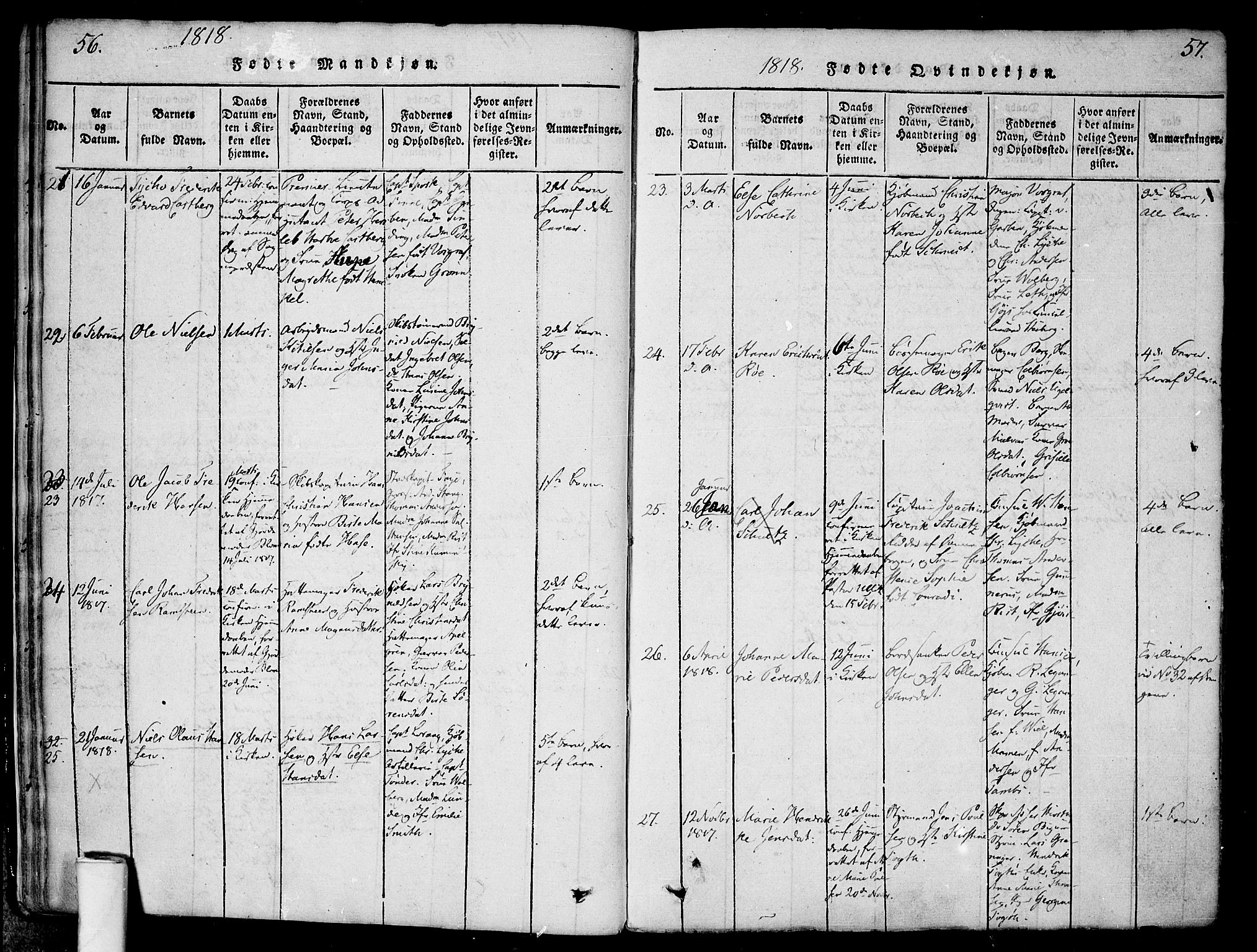 Halden prestekontor Kirkebøker, AV/SAO-A-10909/F/Fa/L0003: Ministerialbok nr. I 3, 1815-1834, s. 56-57