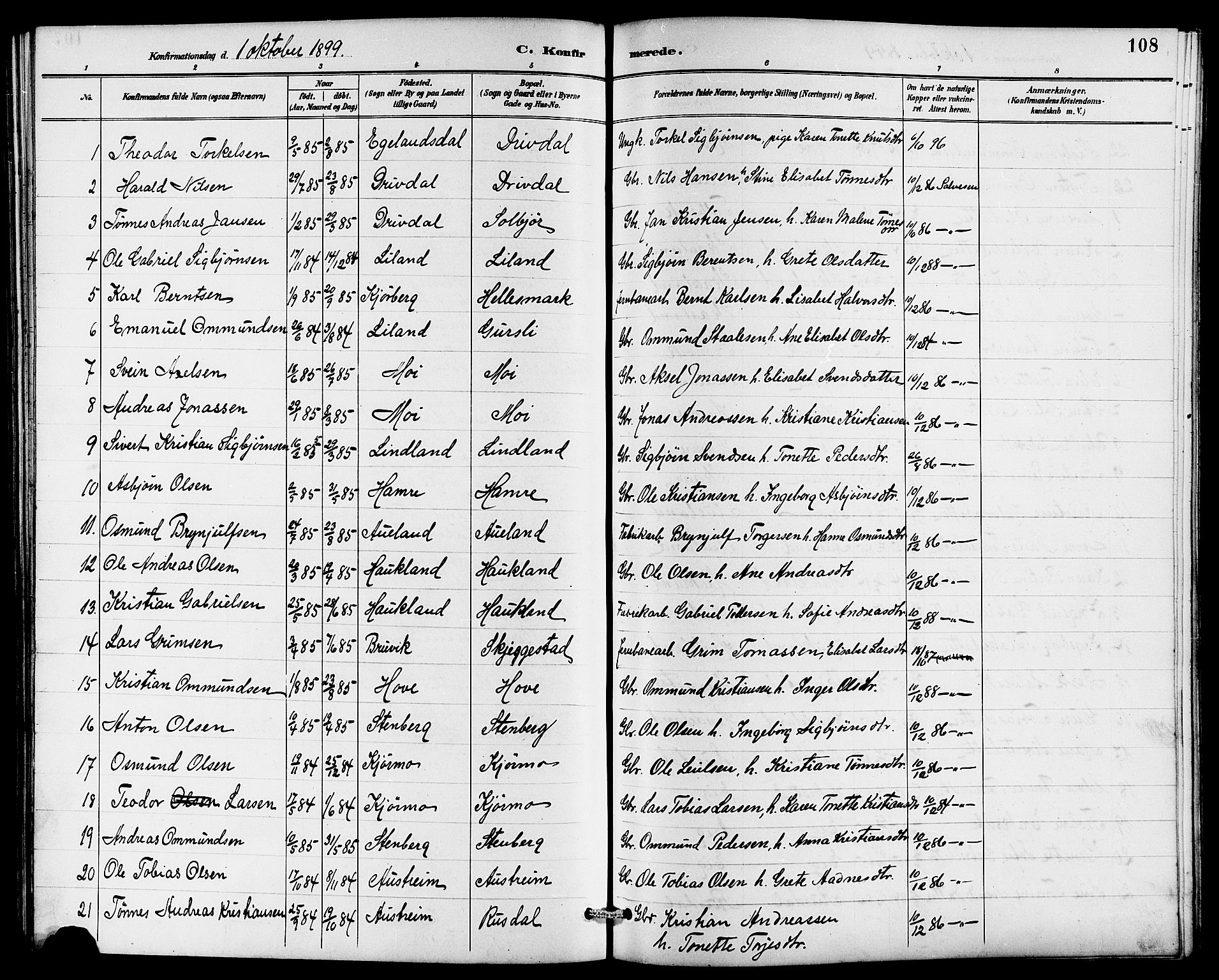 Lund sokneprestkontor, SAST/A-101809/S07/L0006: Klokkerbok nr. B 6, 1885-1901, s. 108